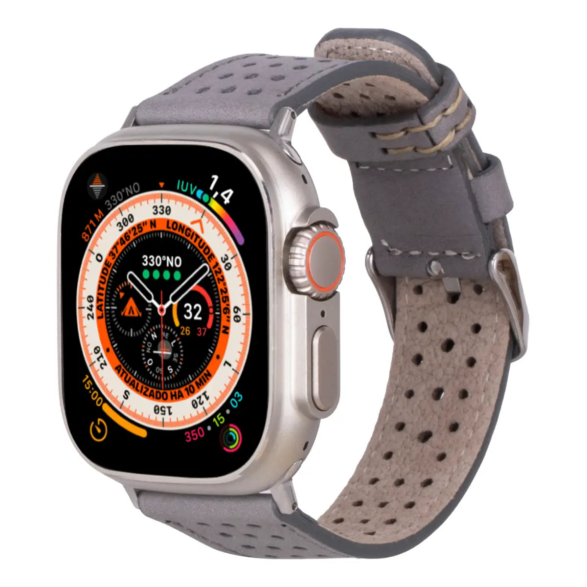 Gray Leather Rally Apple Watch Band