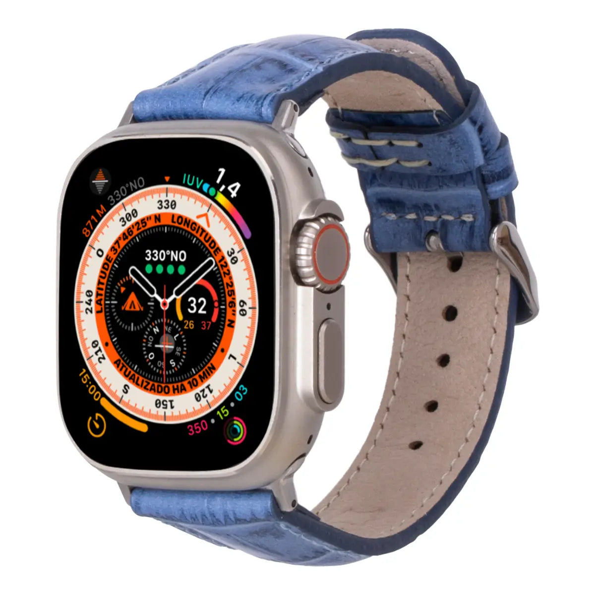 Blue Croco Pattern Leather Classic Apple Watch Band