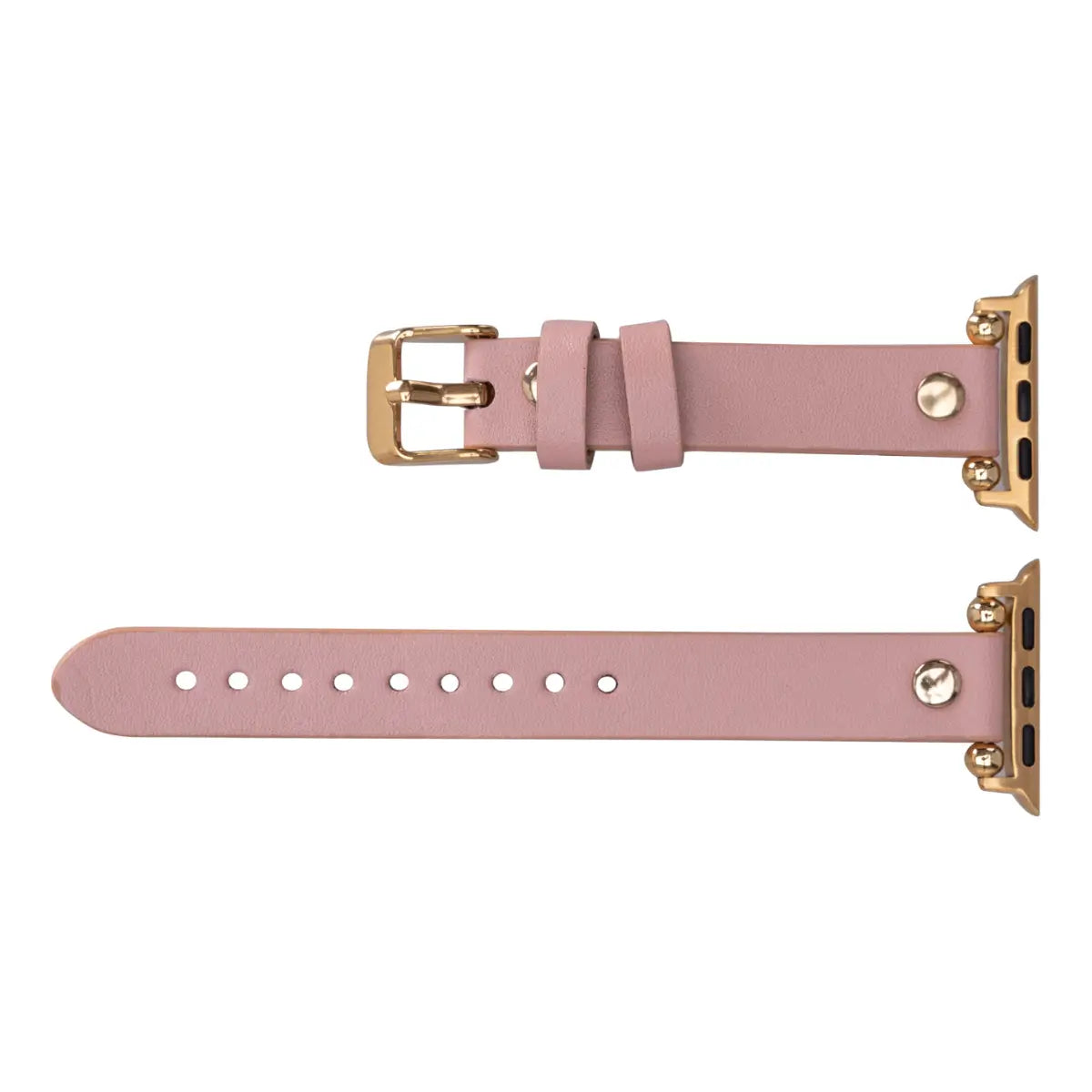 Pink Leather Ultra Slim Apple Watch Band (Gold Rivet)