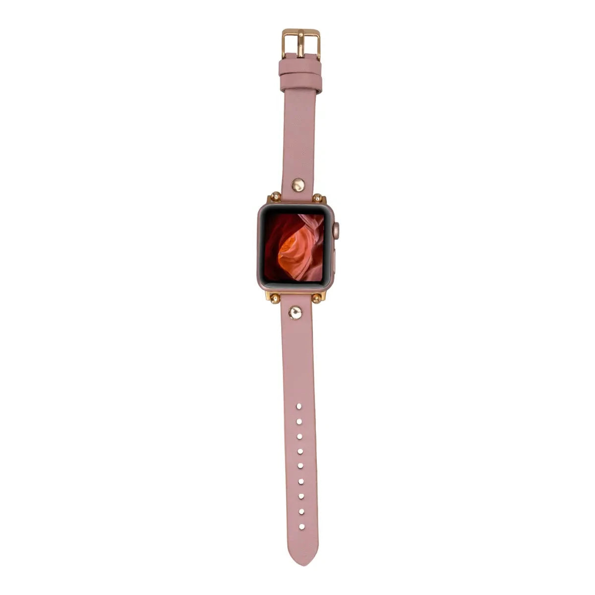 Pink Leather Ultra Slim Apple Watch Band (Gold Rivet)