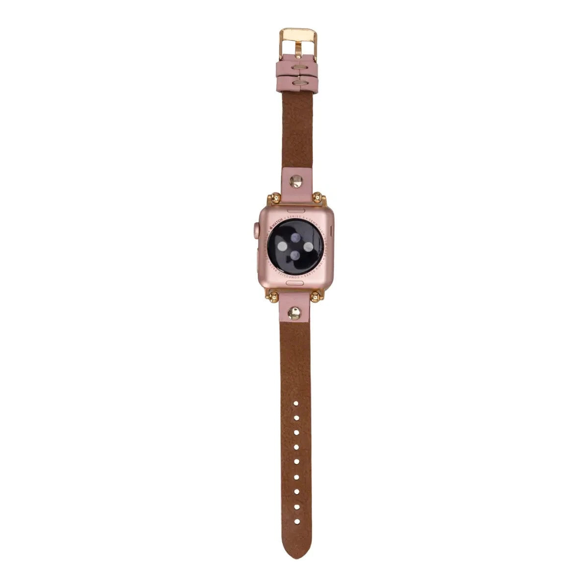 Burnished Brown Leather Ultra Slim Apple Watch Band (Gold Rivet)