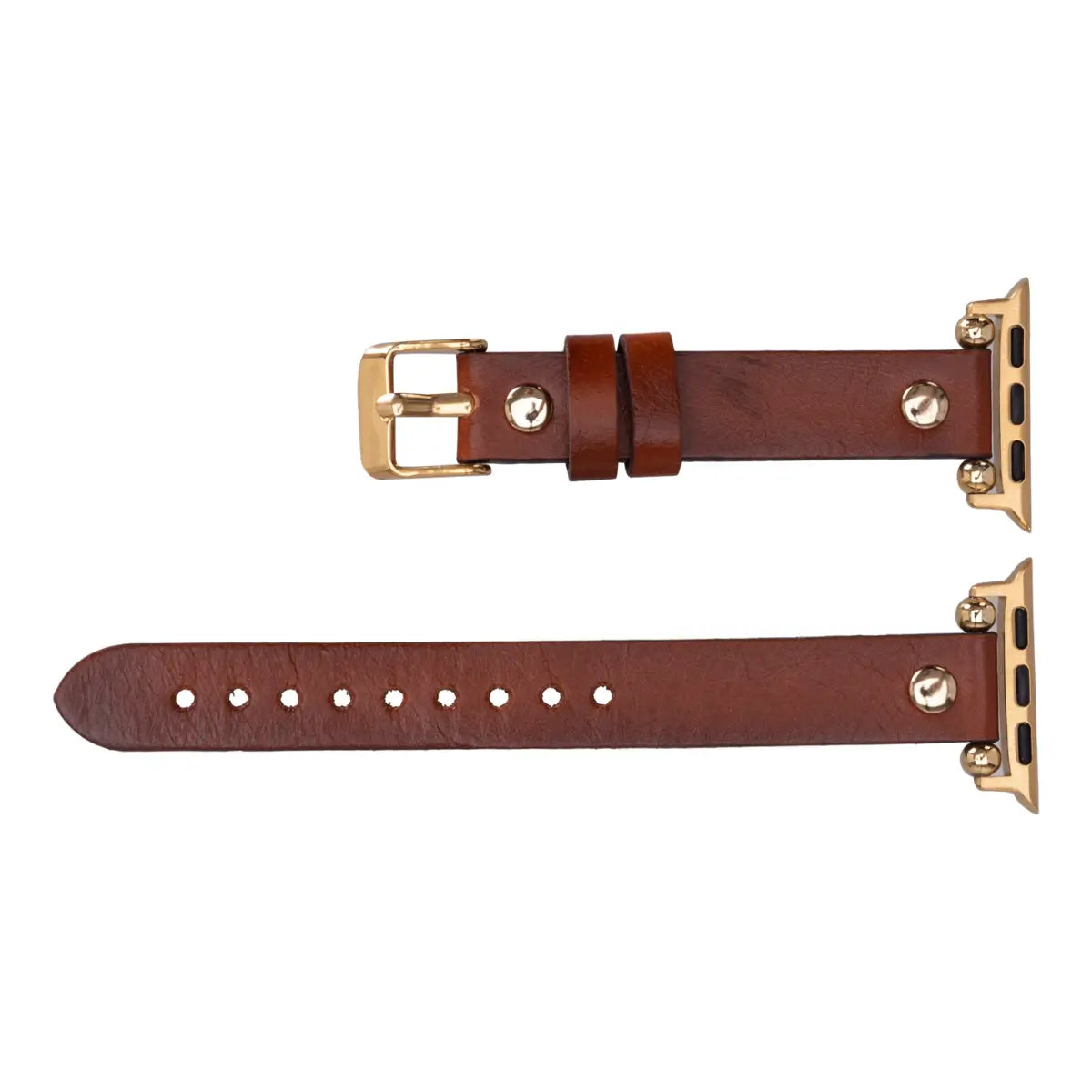 Burnished Brown Leather Ultra Slim Apple Watch Band (Gold Rivet)