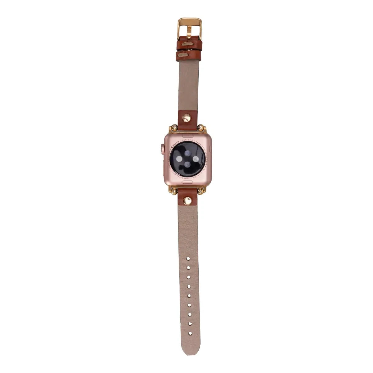 Pink Leather Ultra Slim Apple Watch Band (Gold Rivet)