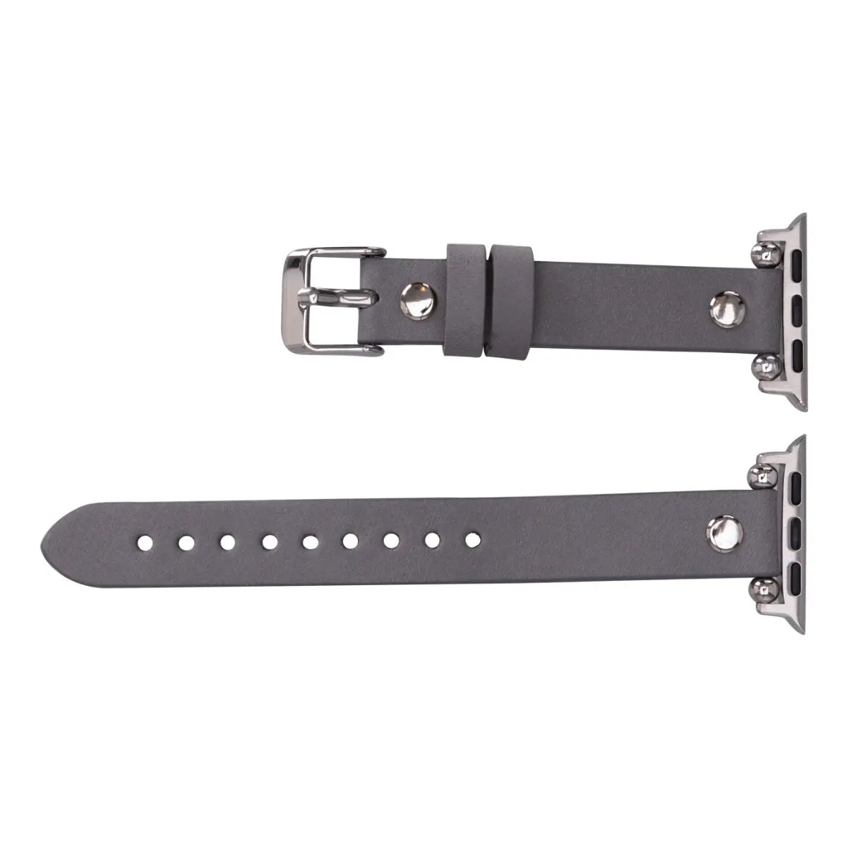 Gray Leather Ultra Slim Apple Watch Band (Silver Rivet)