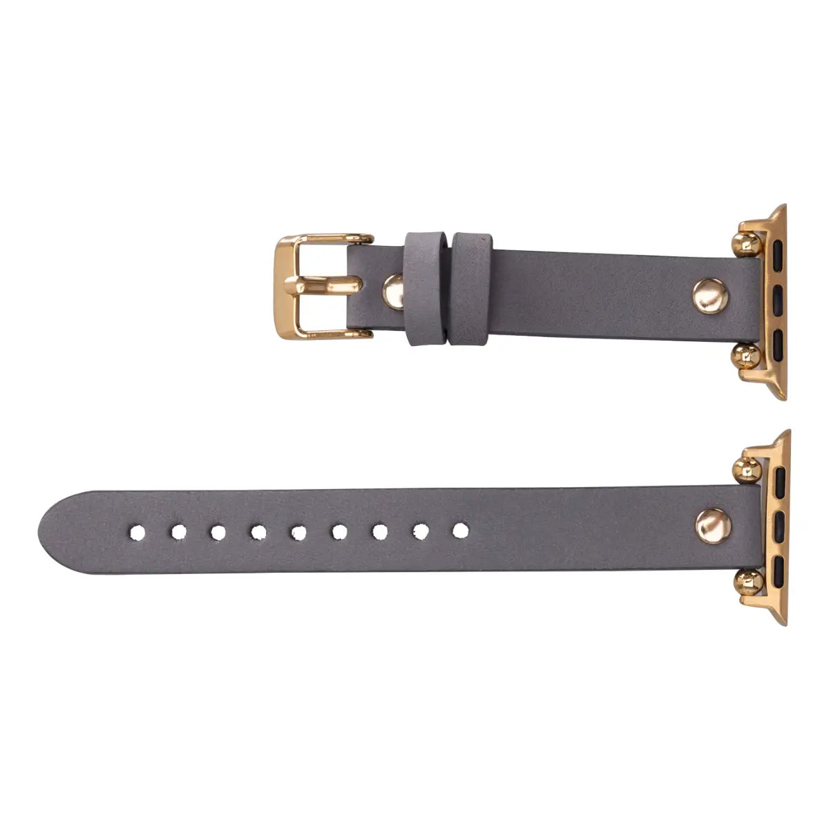 Gray Leather Ultra Slim Apple Watch Band (Gold Rivet)