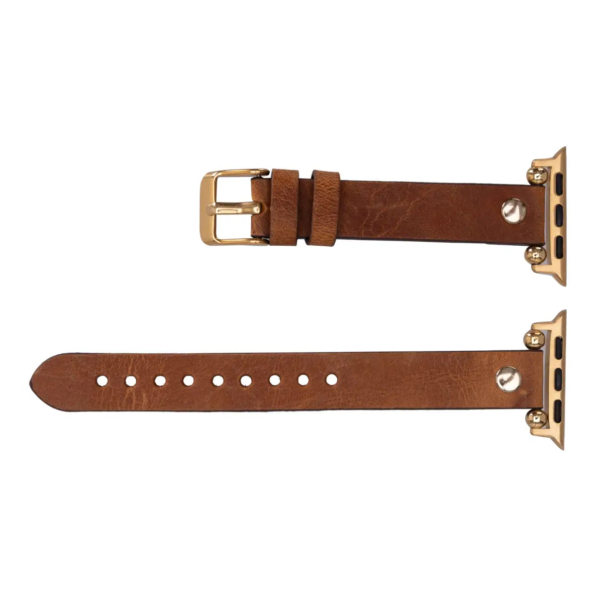 Camel Leather Ultra Slim Apple Watch Band (Gold Rivet)