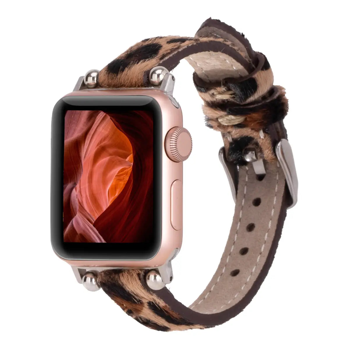 Furry Leopard Pattern Leather Ultra Slim Apple Watch Band