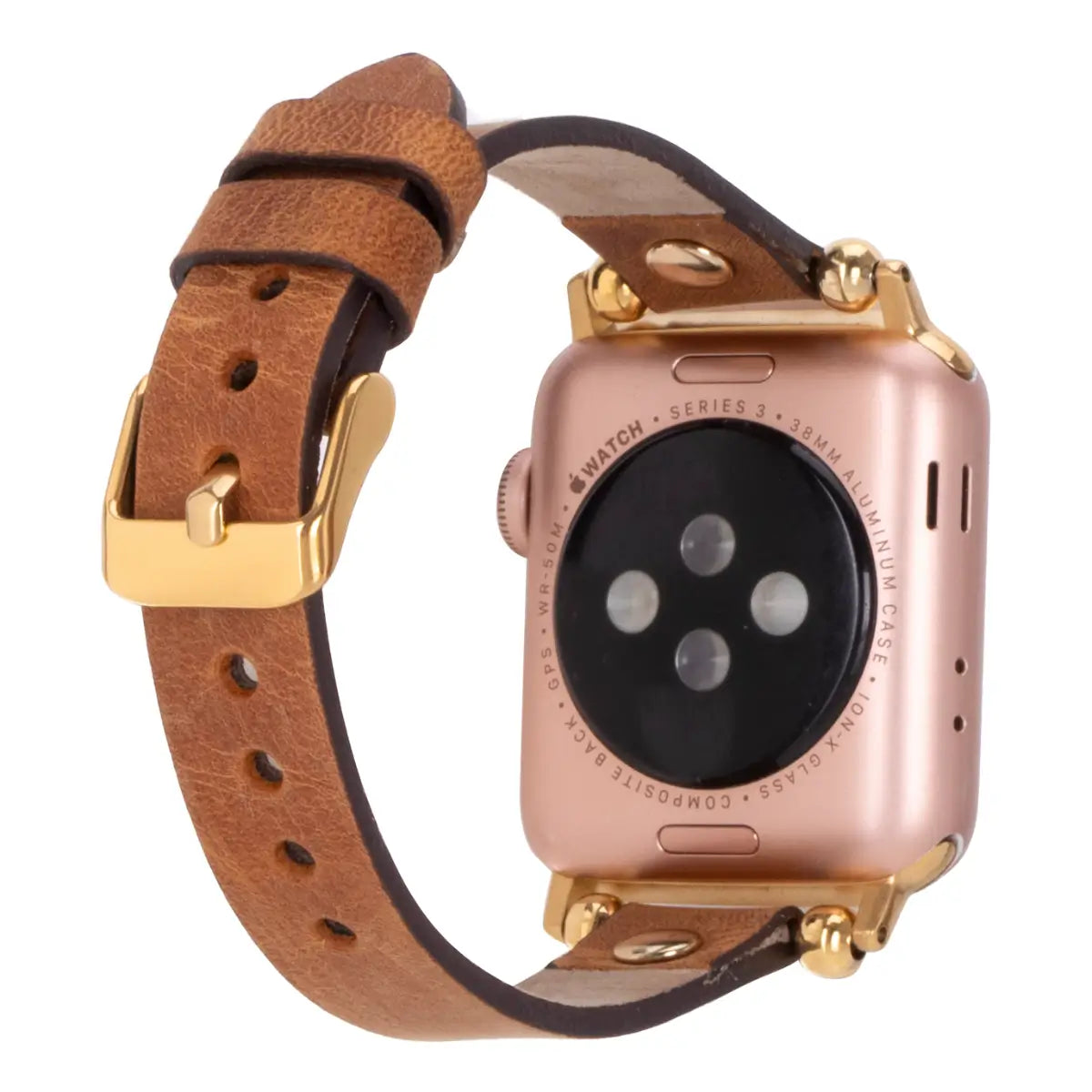 Camel Leather Ultra Slim Apple Watch Band (Gold Rivet)