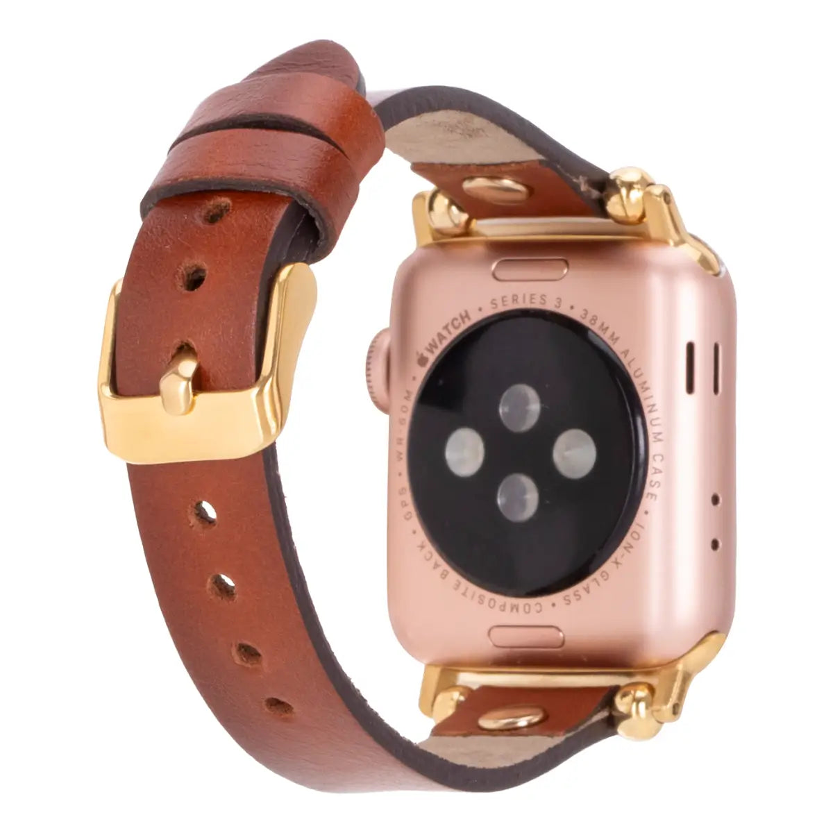 Burnished Brown Leather Ultra Slim Apple Watch Band (Gold Rivet)