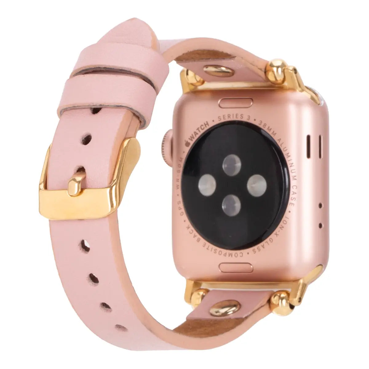 Pink Leather Ultra Slim Apple Watch Band (Gold Rivet)