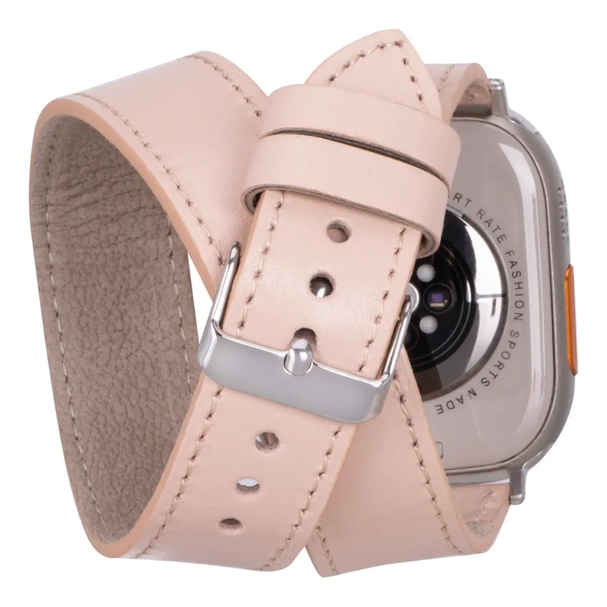 Nude Pink Leather Double Tour Apple Watch Band