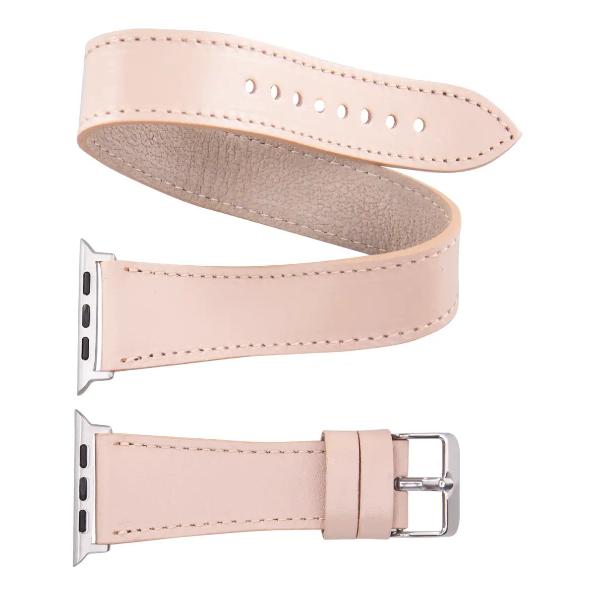 Nude Pink Leather Double Tour Apple Watch Band