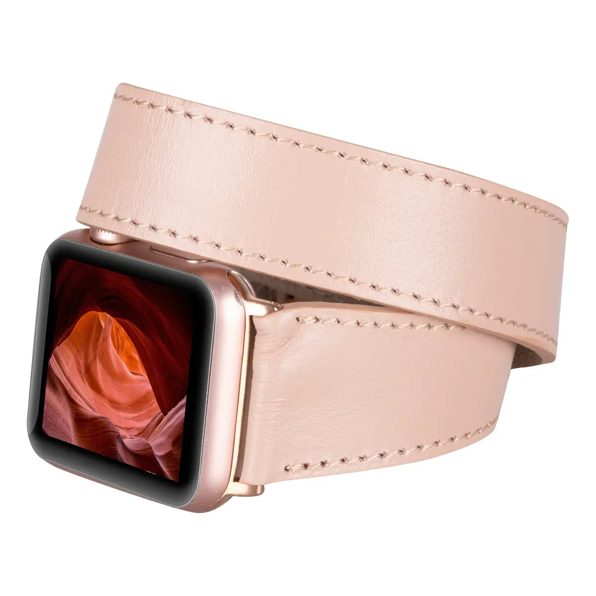 Nude Pink Leather Double Tour Apple Watch Band