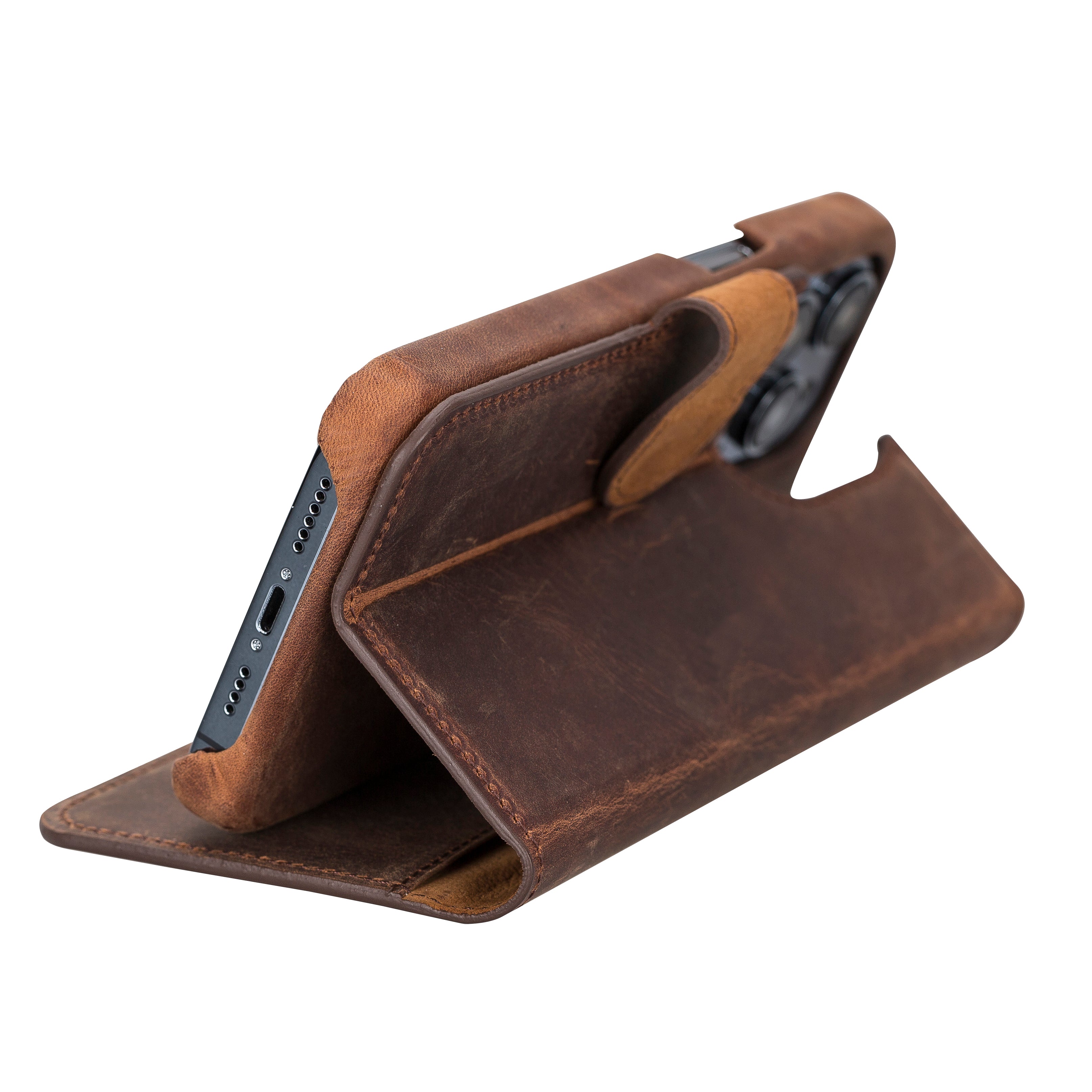 Brown Leather iPhone 15 Pro Max Prestige Wallet Case - O2 Leather