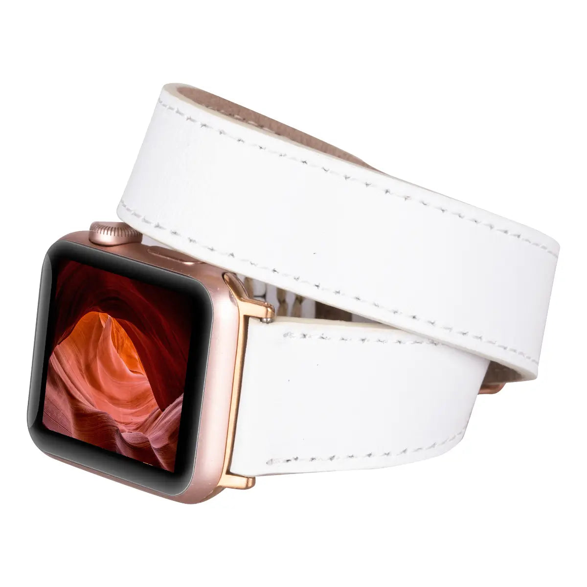 White Leather Double Tour Apple Watch Band