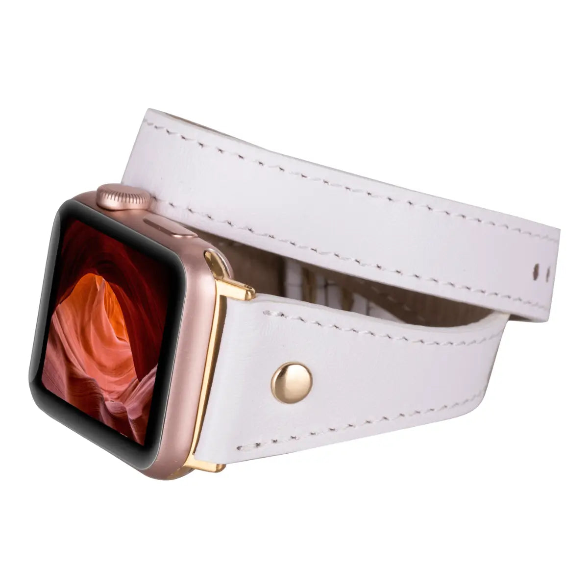 White Leather Double Tour Slim Apple Watch Band