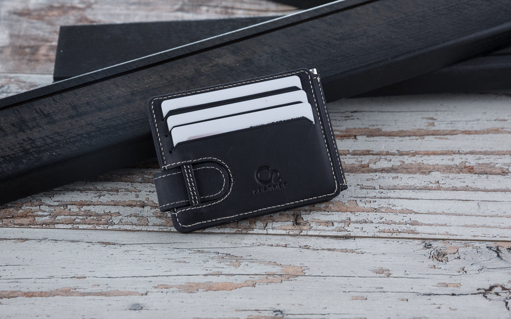 Two Sided Full Grain Leather Black Wallet