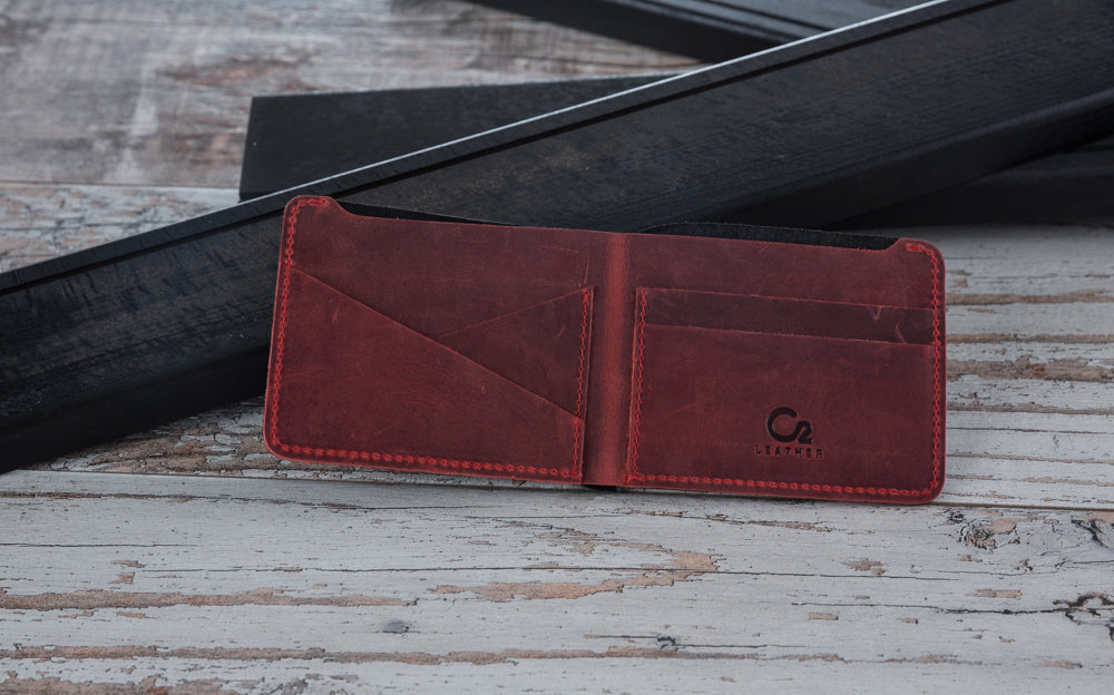 Red-Black Color Leather Slim Wallet