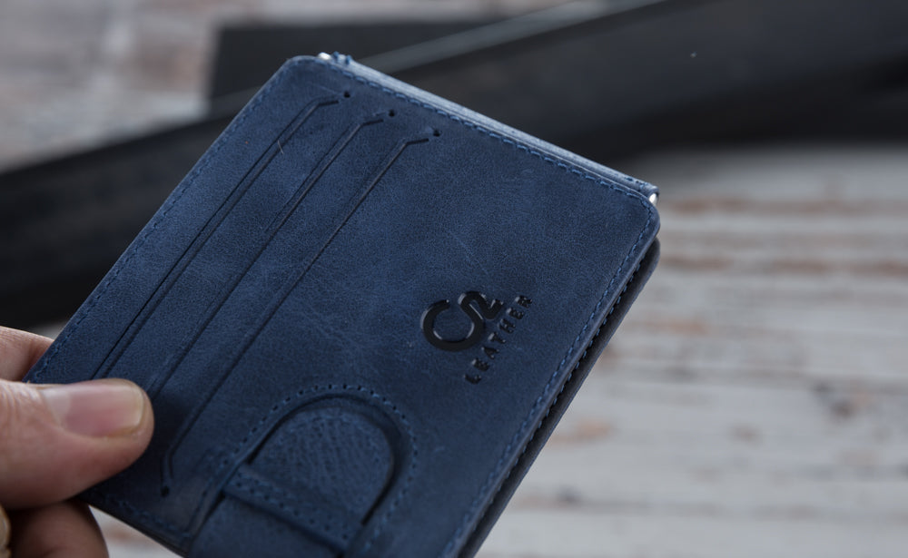 Two Sided Full Grain Leather Blue Wallet