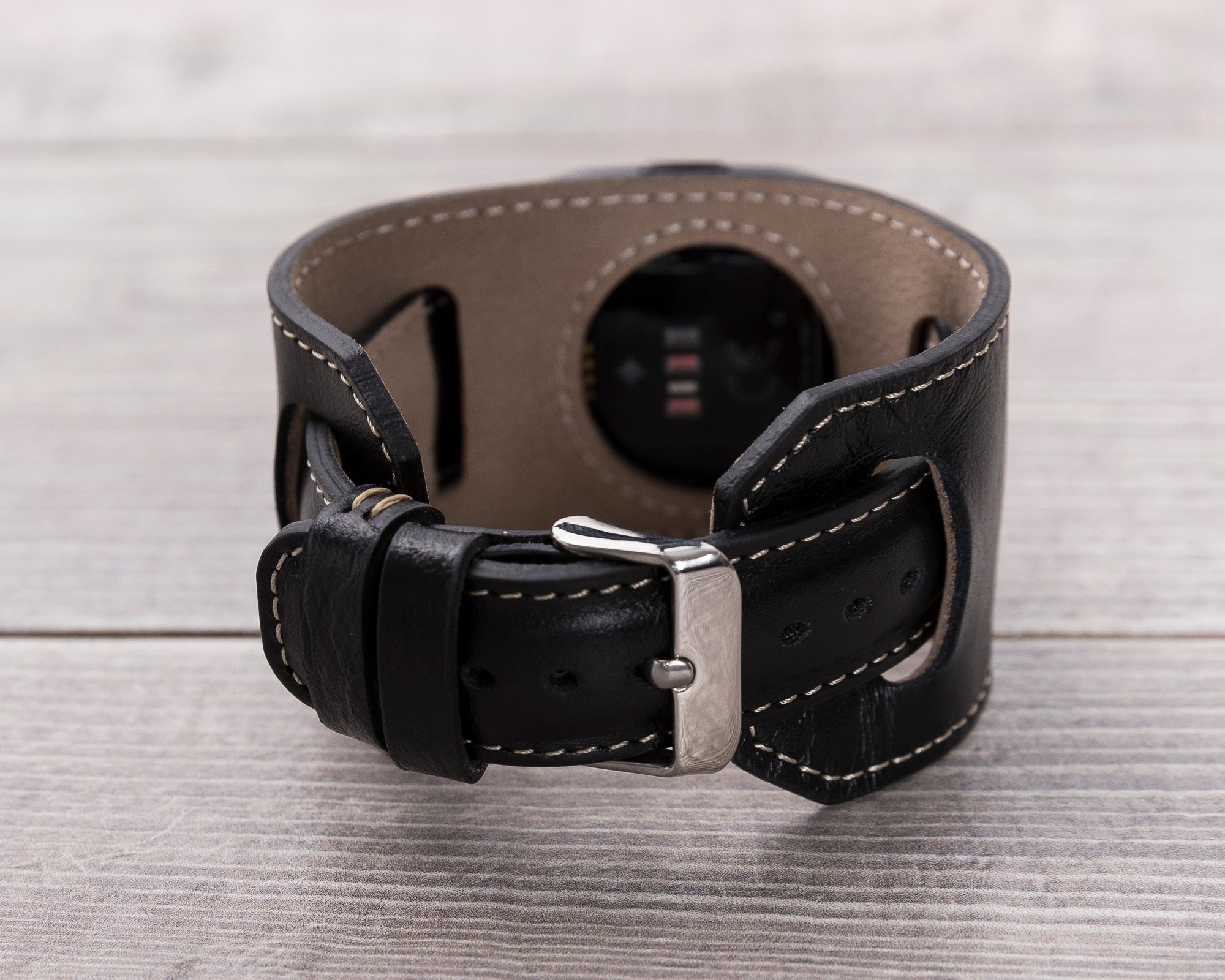 Black Leather Cuff Fitbit Watch Band