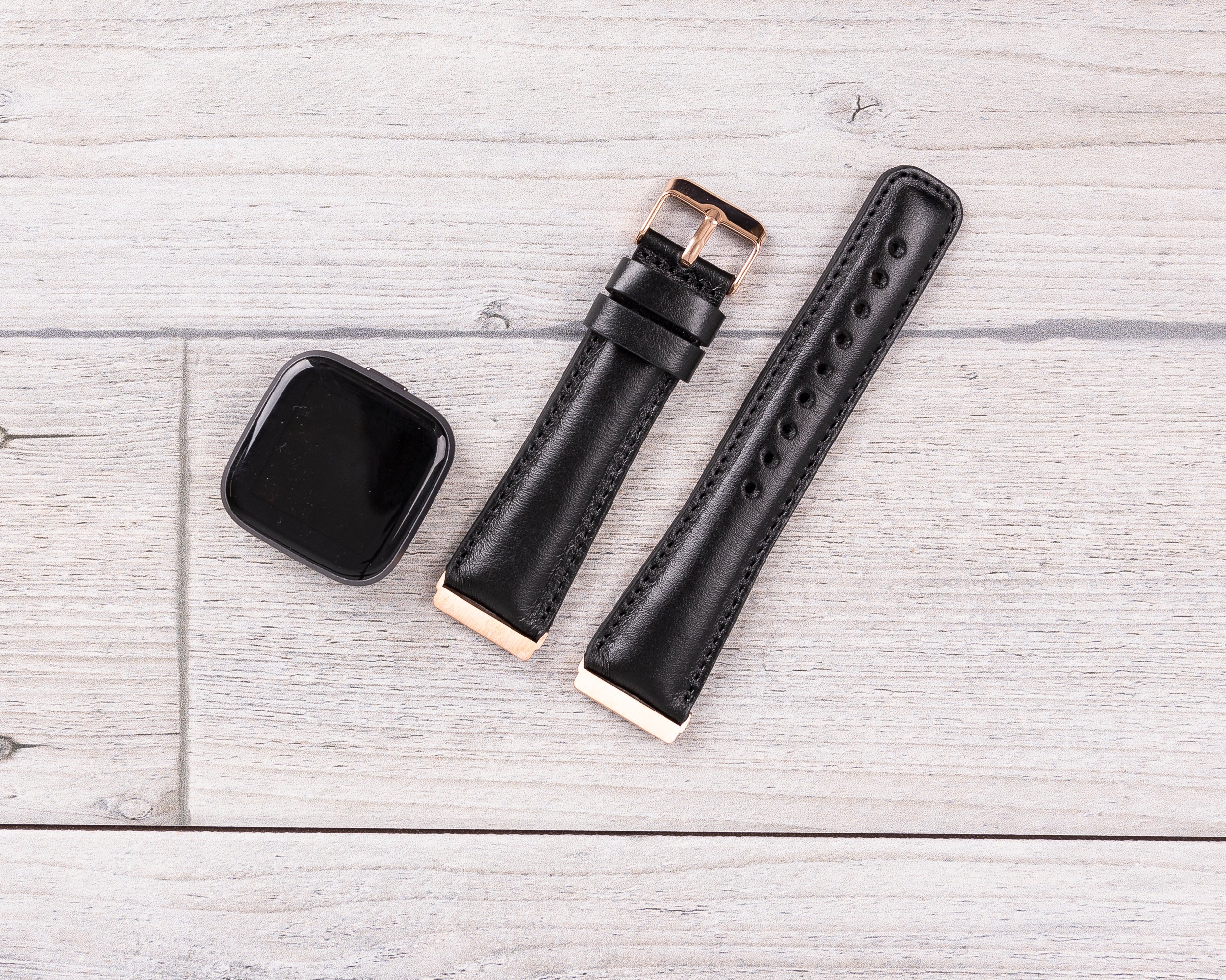 Black Leather Classic Fitbit Watch Band