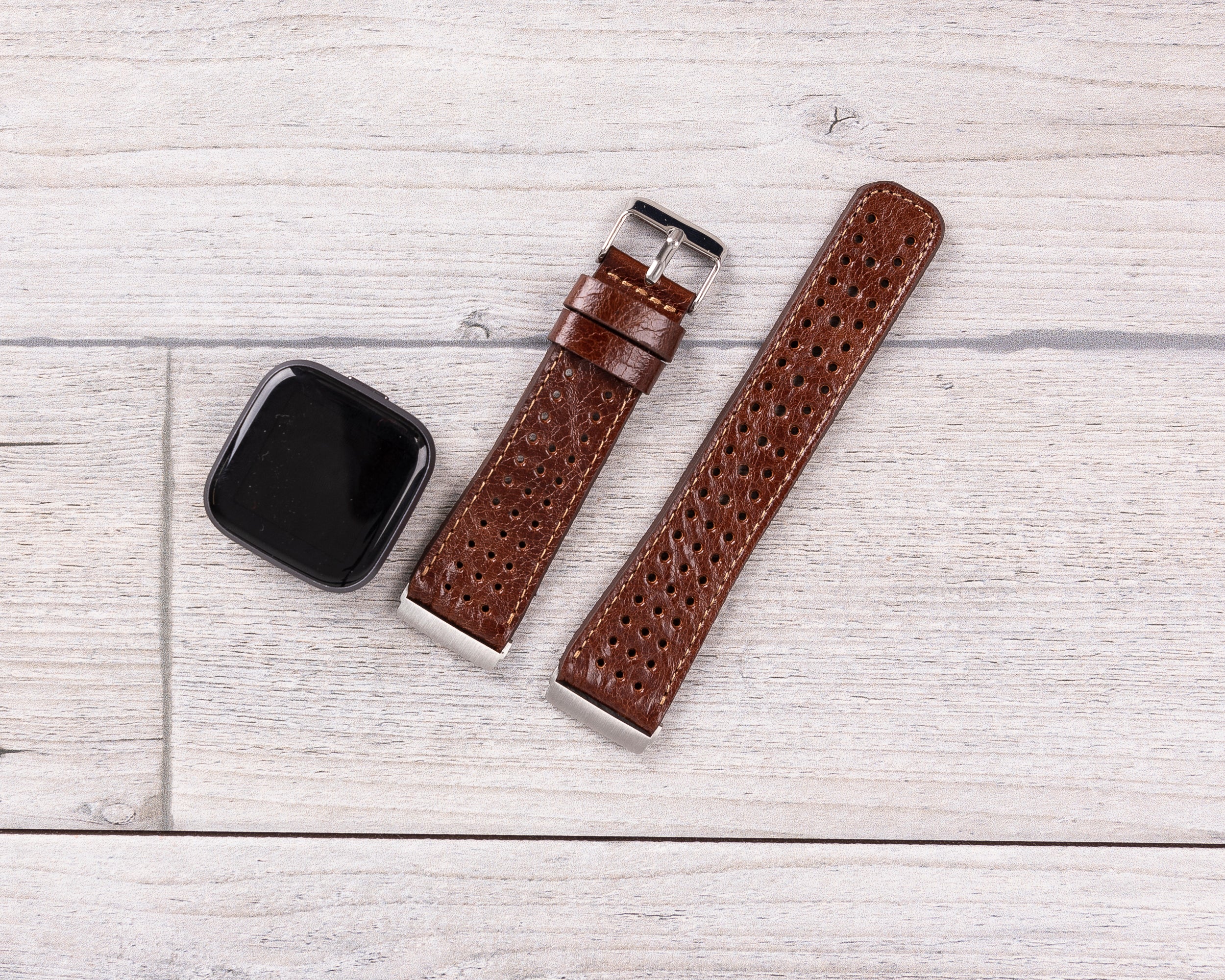 Dark Brown Leather Rally Fitbit Watch Band