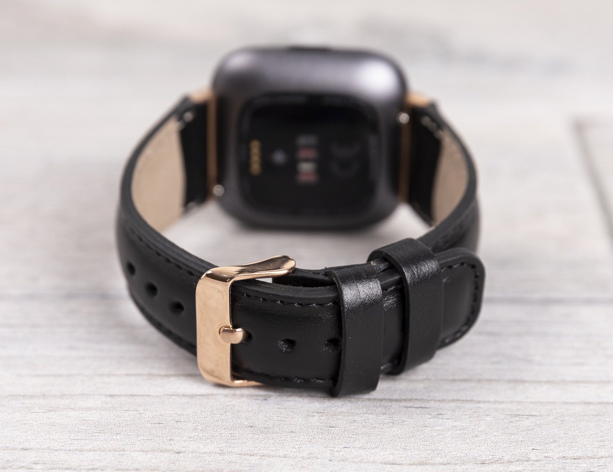 Black Leather Classic Fitbit Watch Band