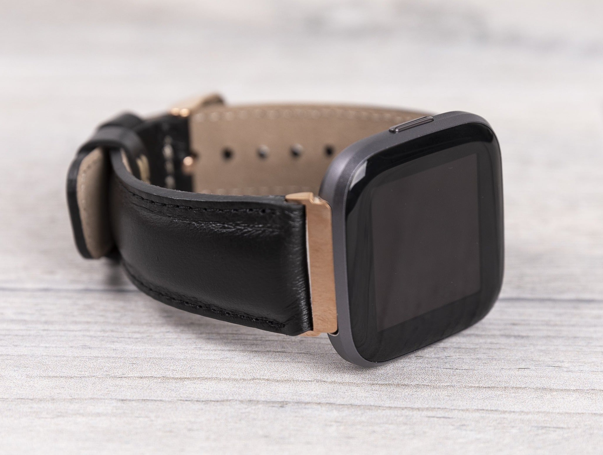 Black Leather Classic Fitbit Watch Band