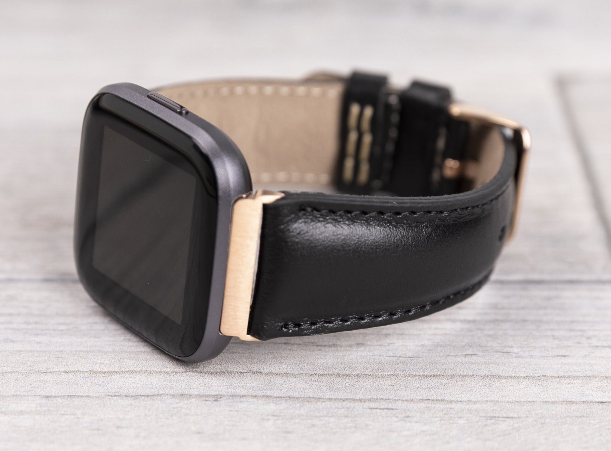 Black Leather Classic Fitbit Watch Band