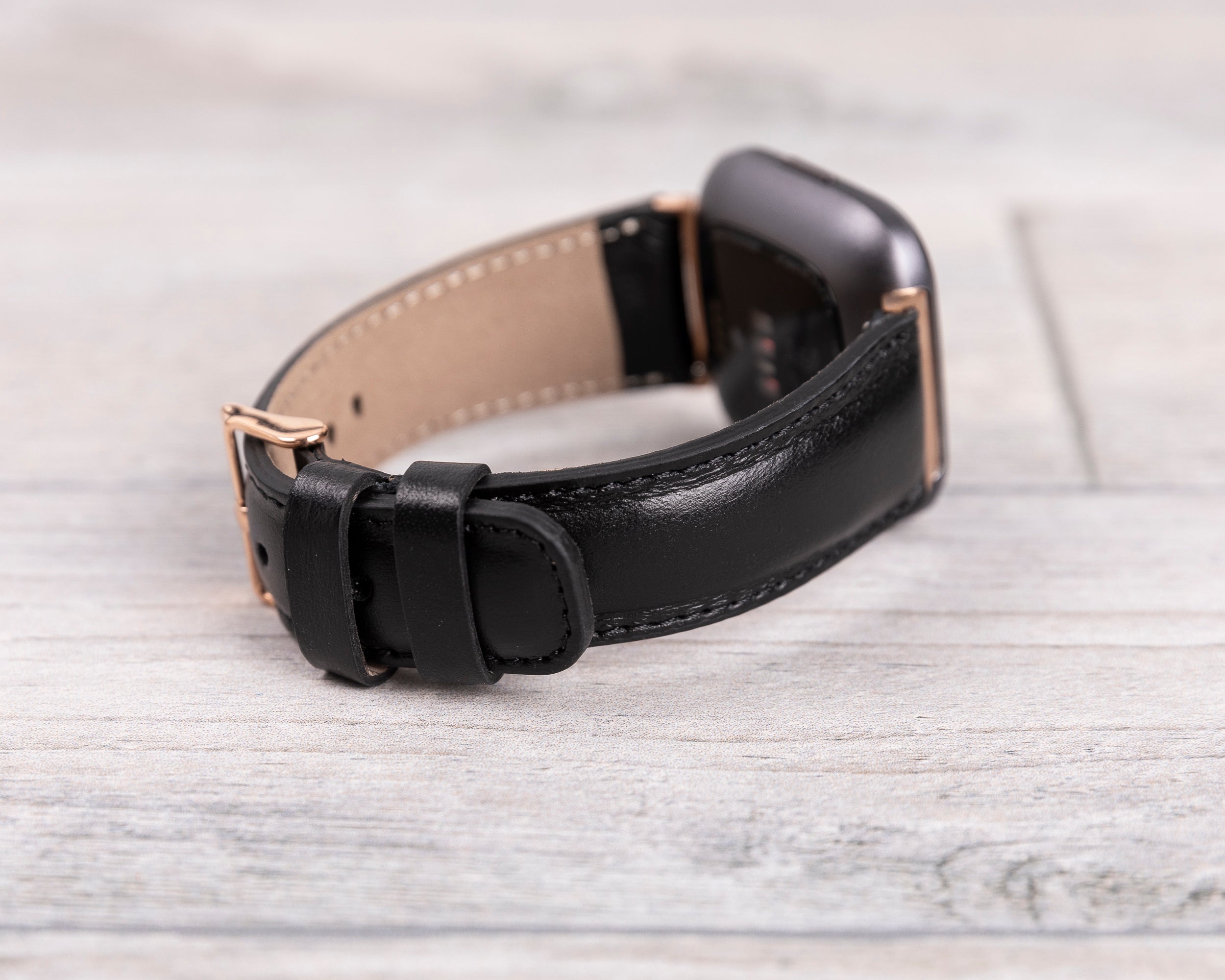 Black Leather Classic Fitbit Watch Band