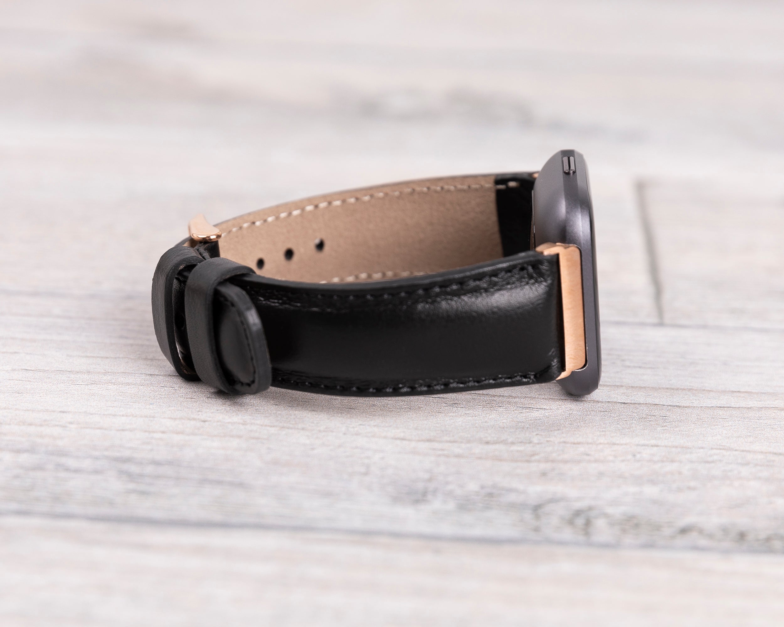 Black Leather Classic Fitbit Watch Band