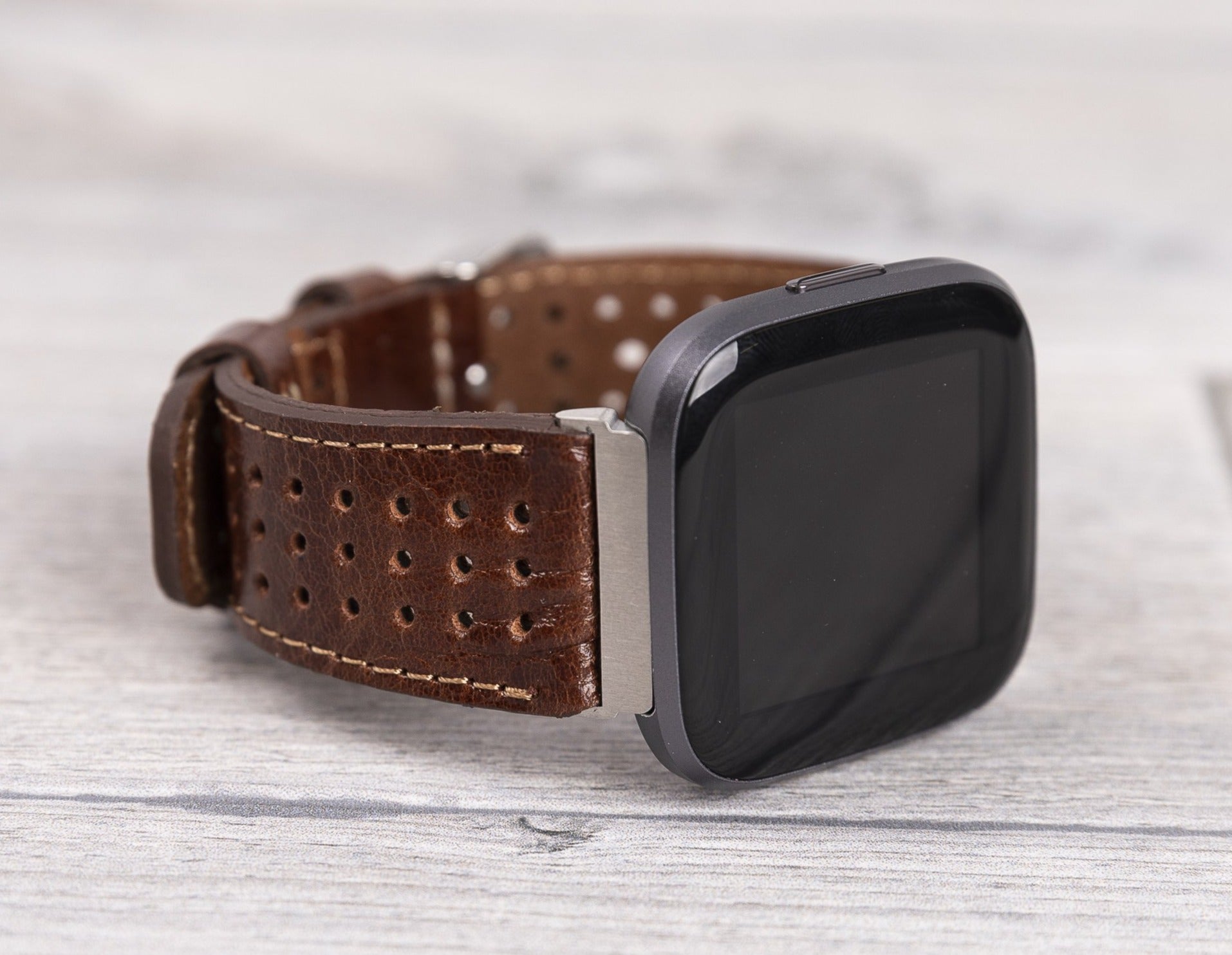 Dark Brown Leather Rally Fitbit Watch Band