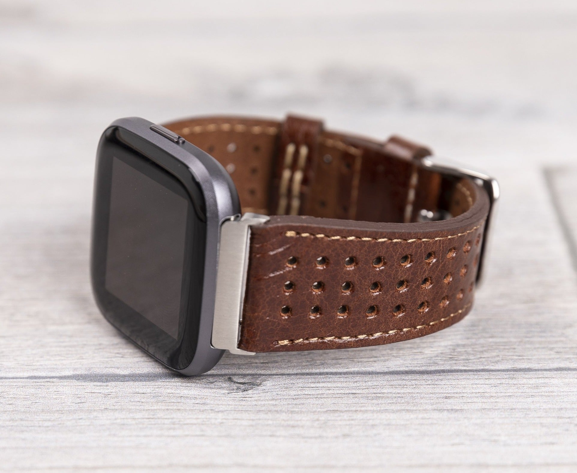 Dark Brown Leather Rally Fitbit Watch Band