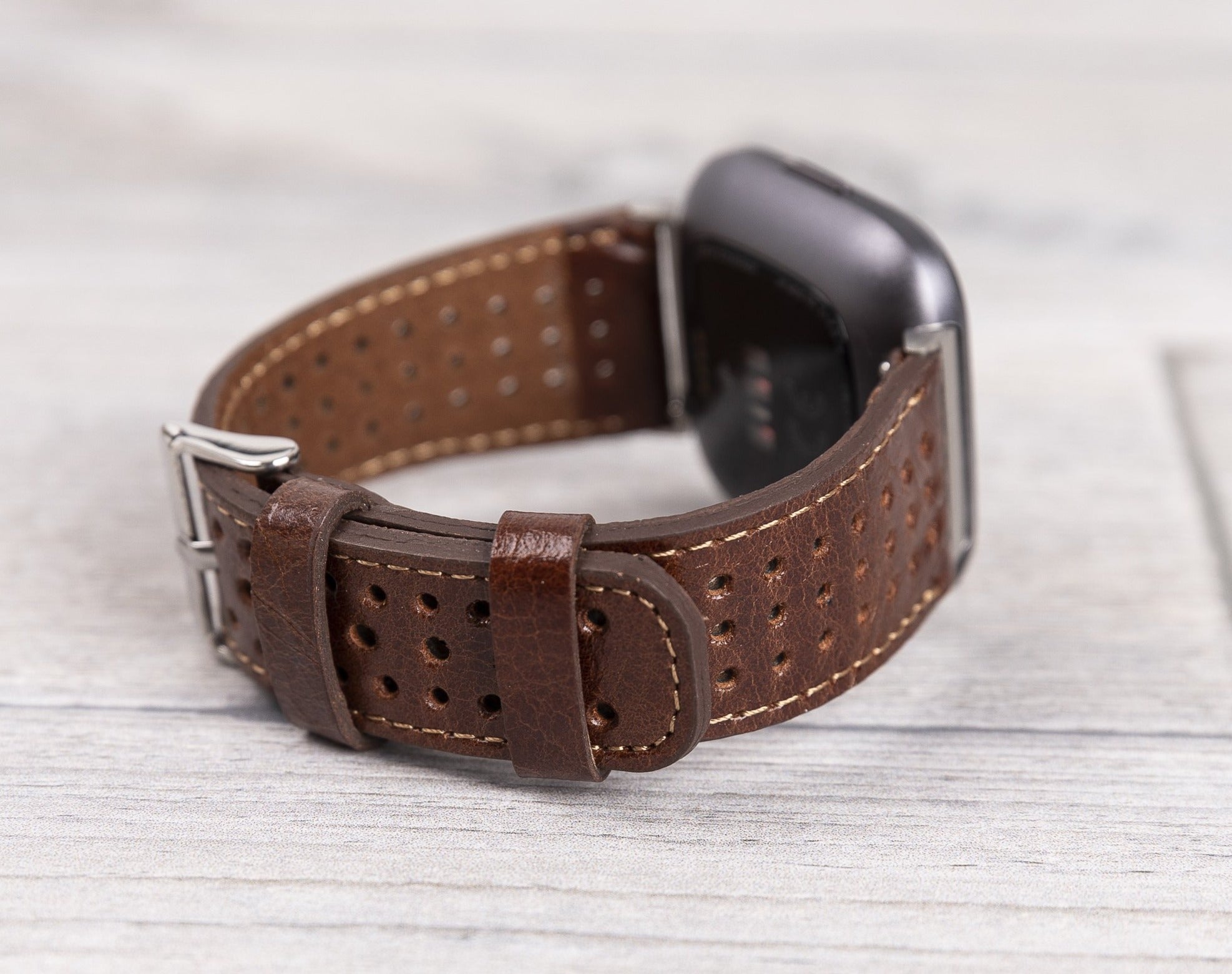 Dark Brown Leather Rally Fitbit Watch Band