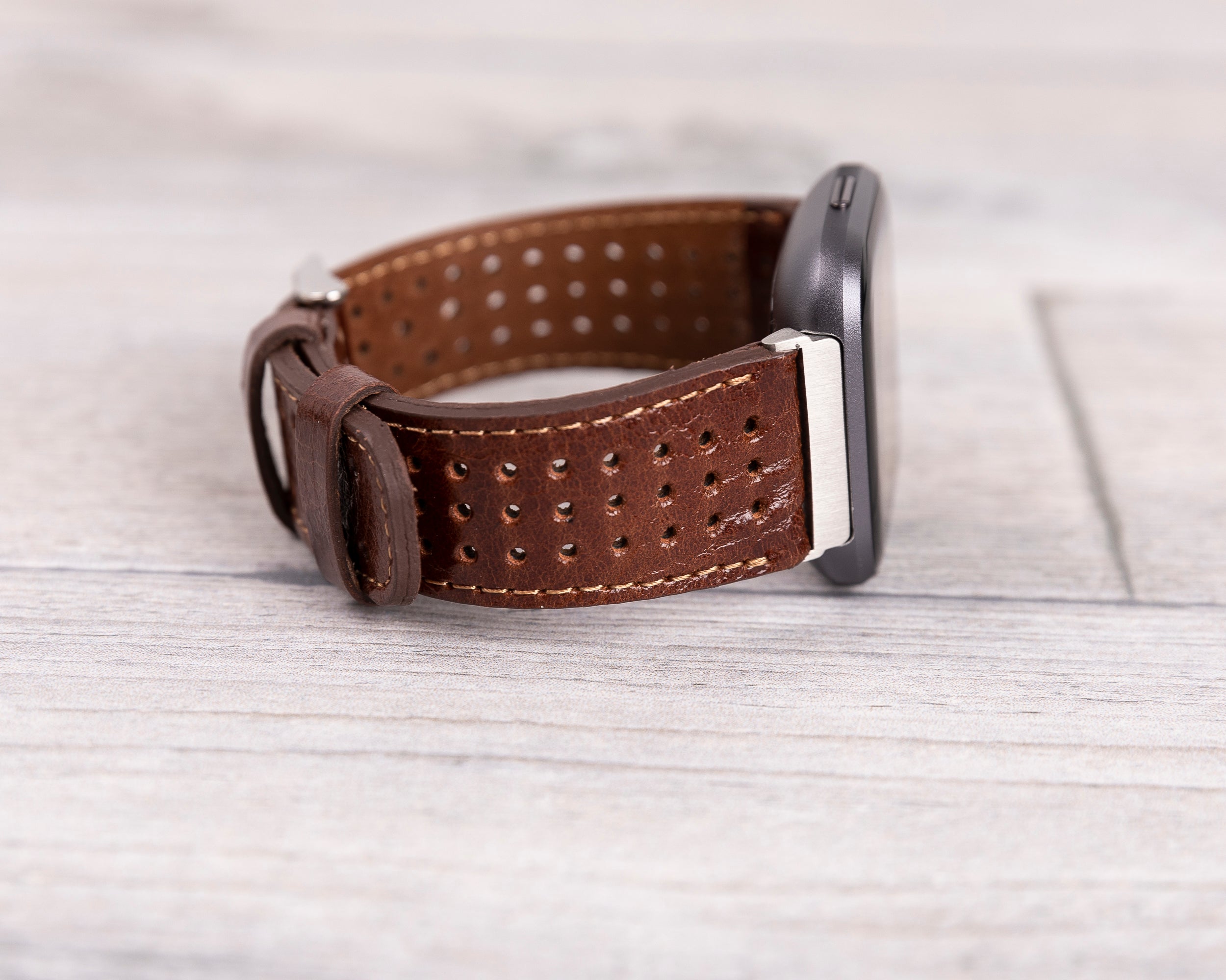 Dark Brown Leather Rally Fitbit Watch Band