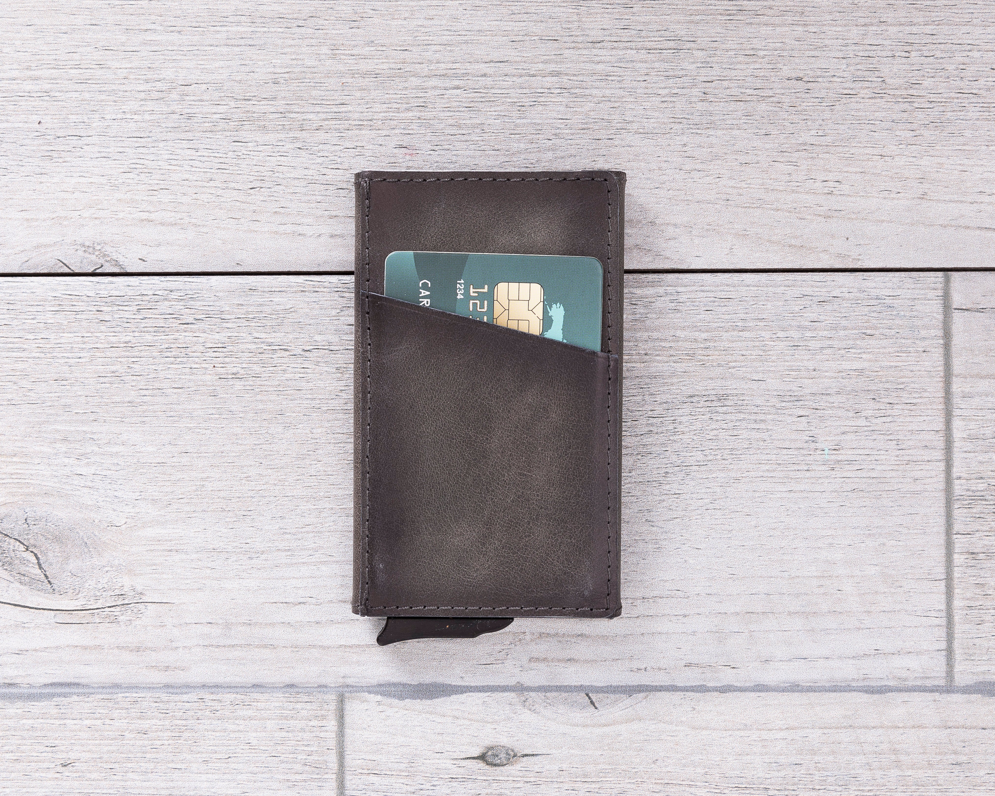 Burnished Gray Leather Minimalist Card Holder