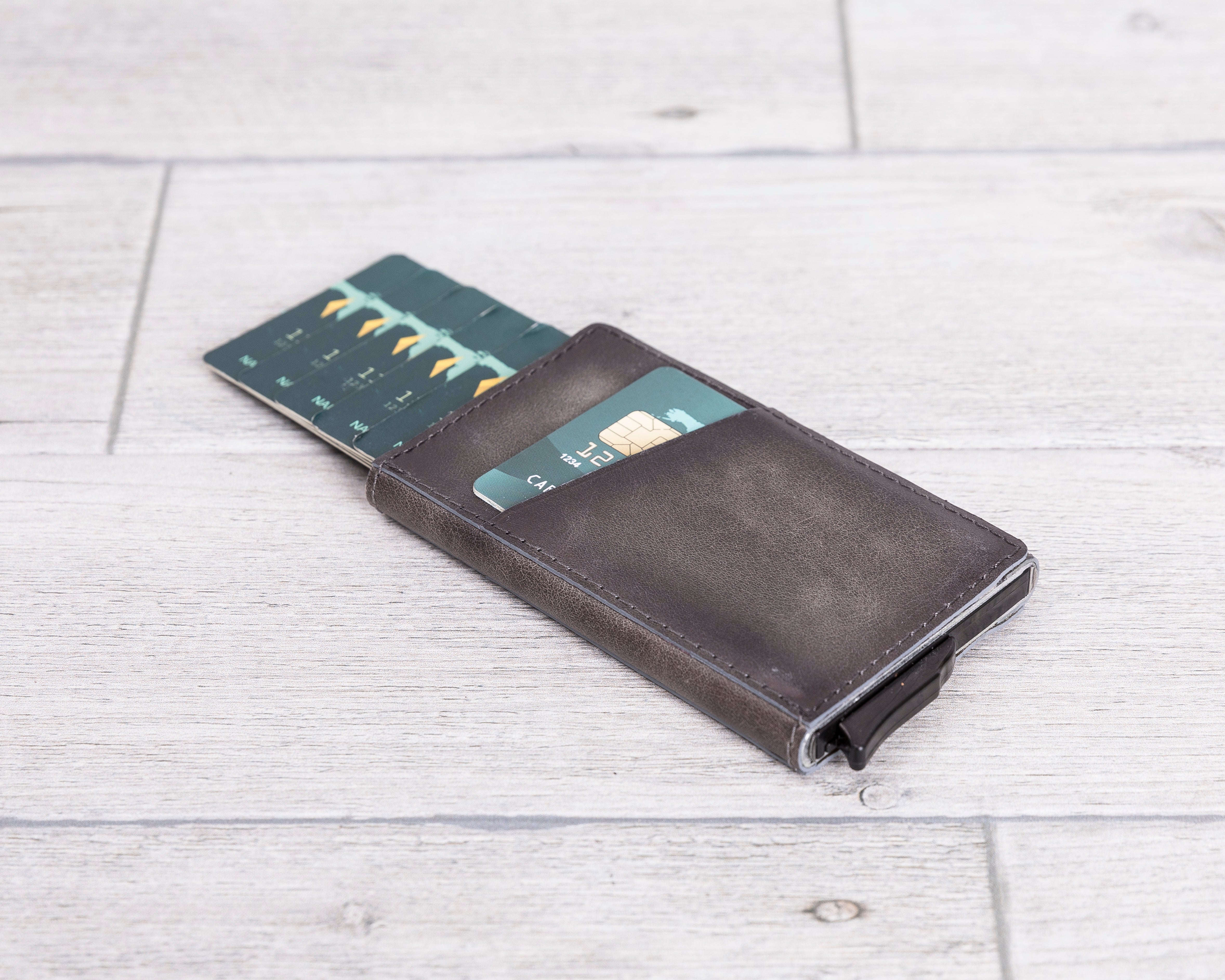 Burnished Gray Leather Minimalist Card Holder