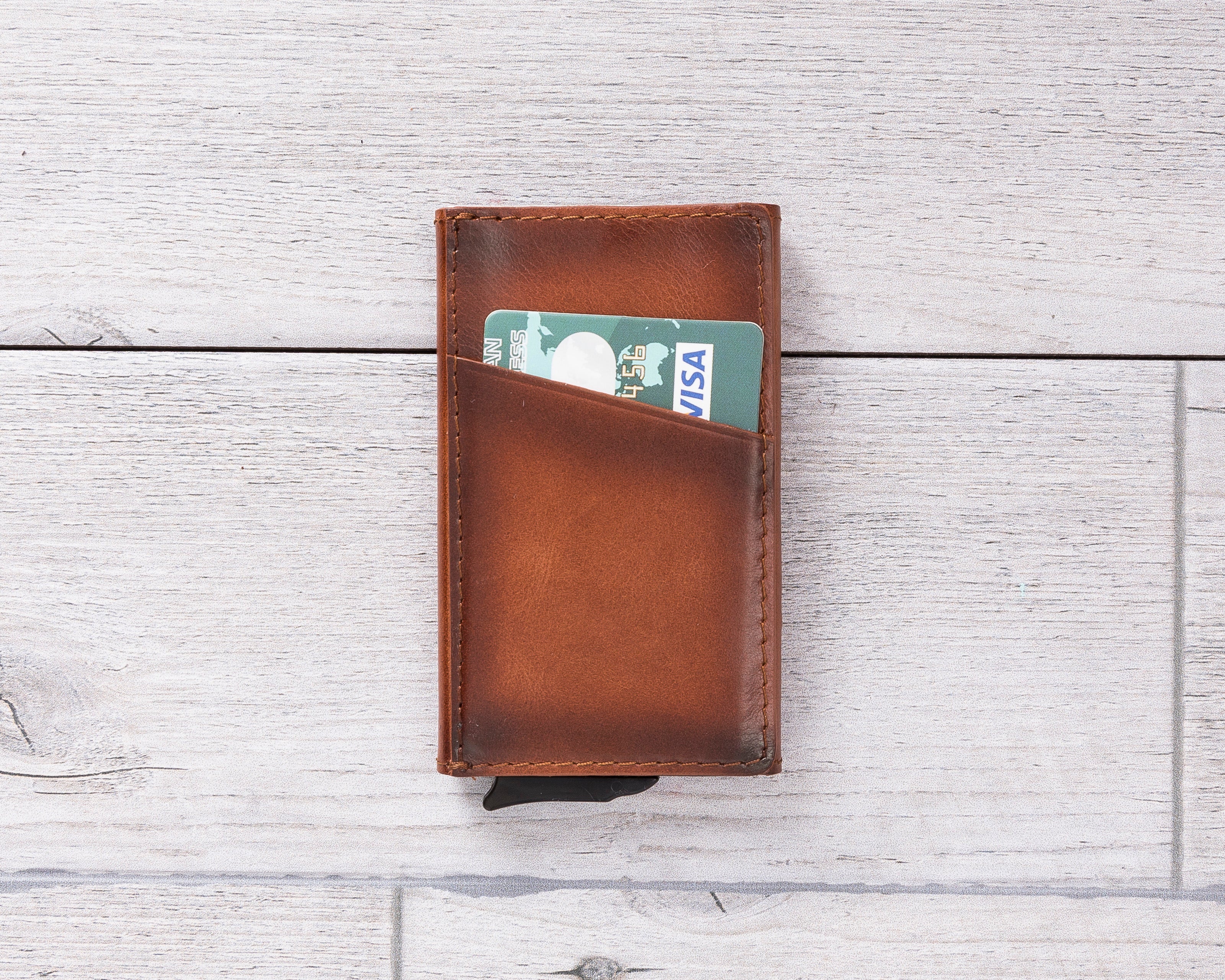 Burnished Tan Leather Minimalist Card Holder