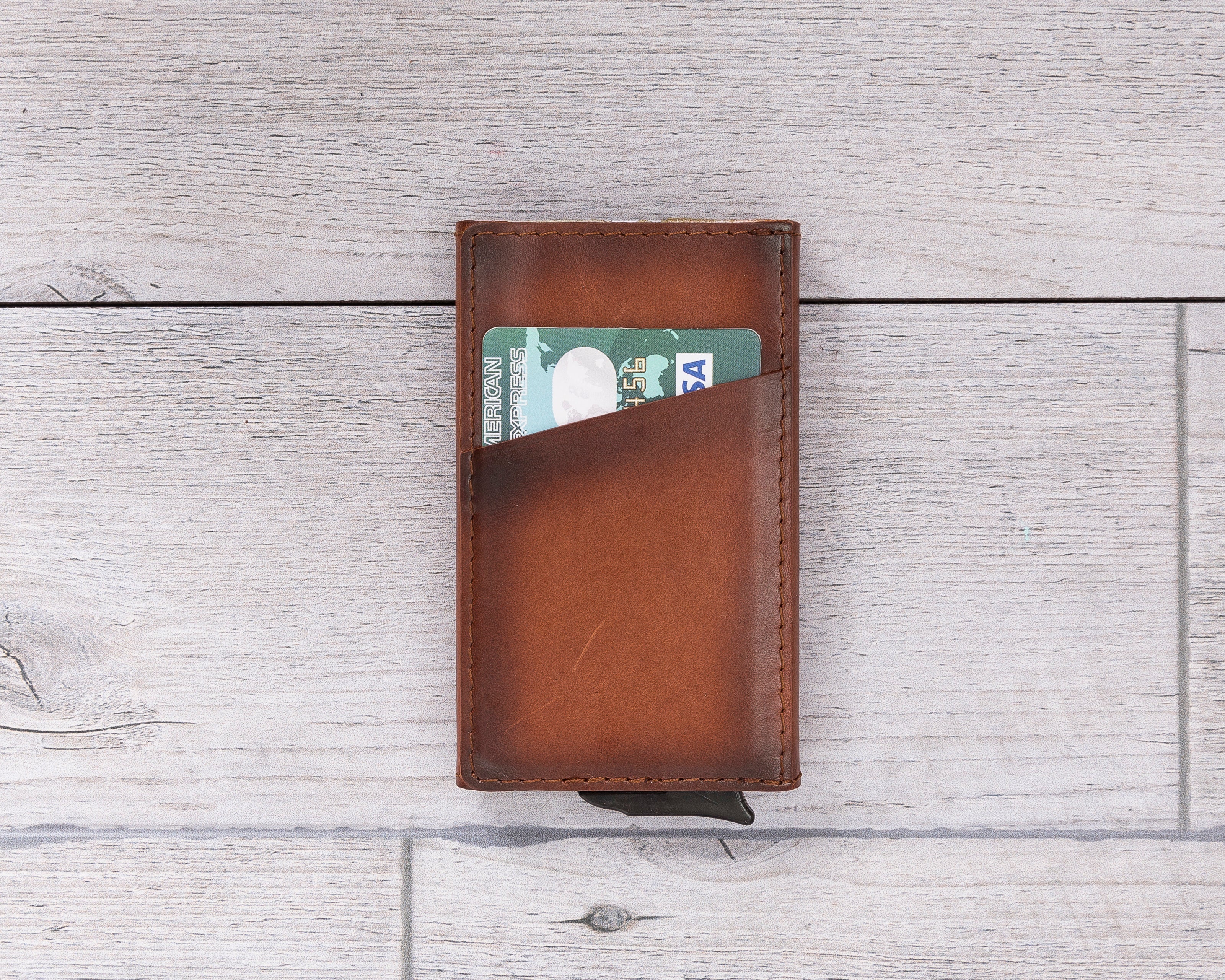 Burnished Tan Leather Minimalist Card Holder