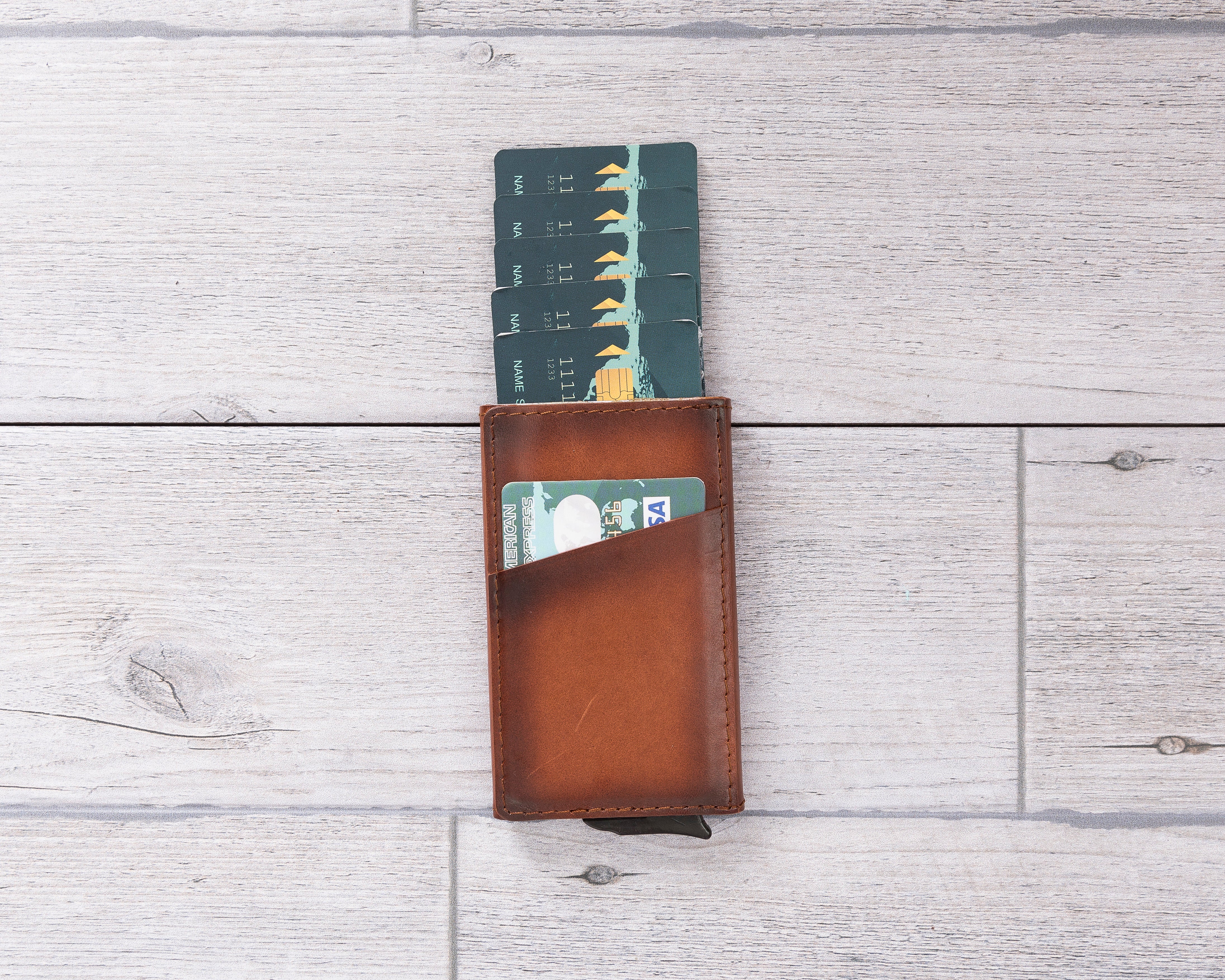 Burnished Tan Leather Minimalist Card Holder