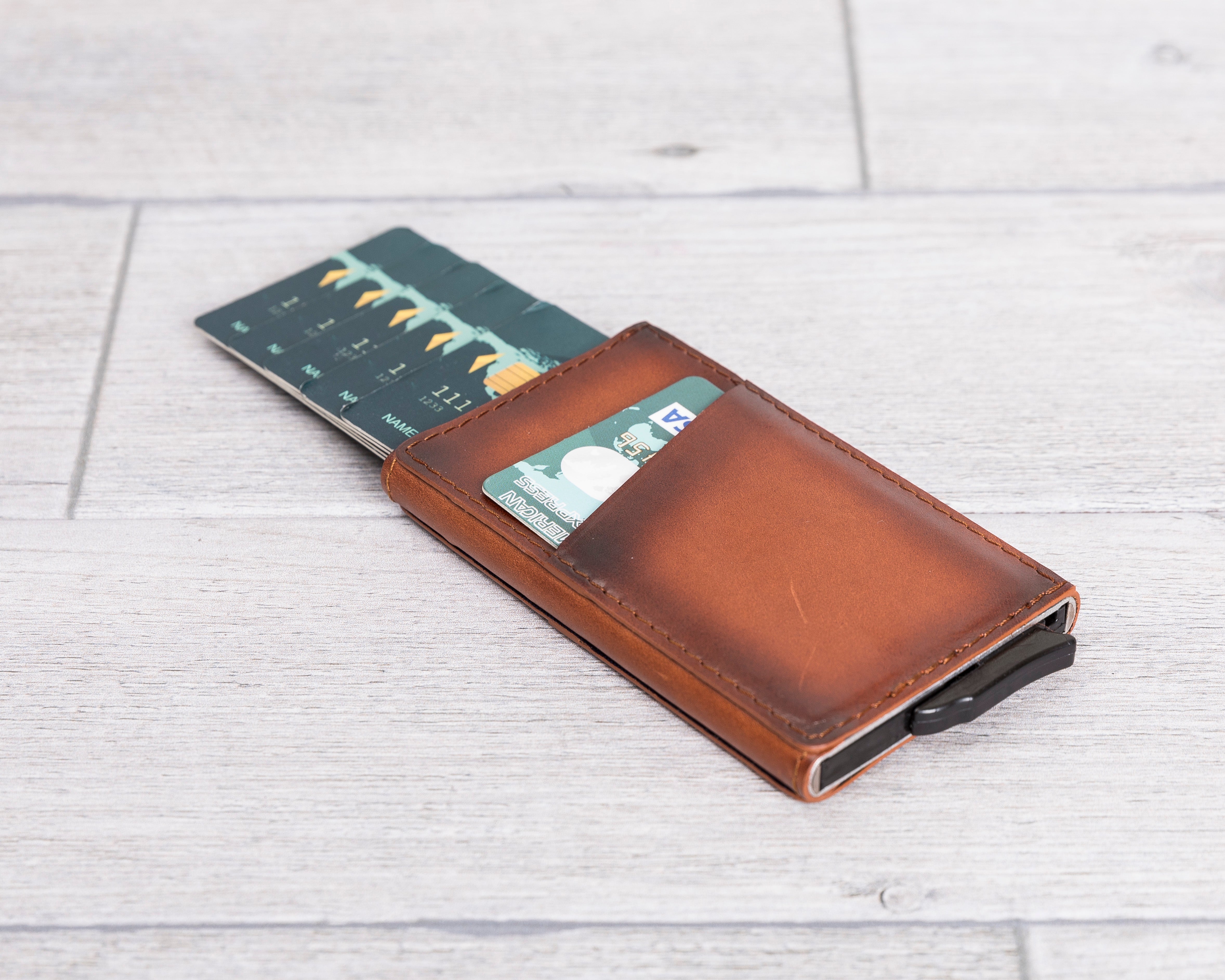 Burnished Tan Leather Minimalist Card Holder