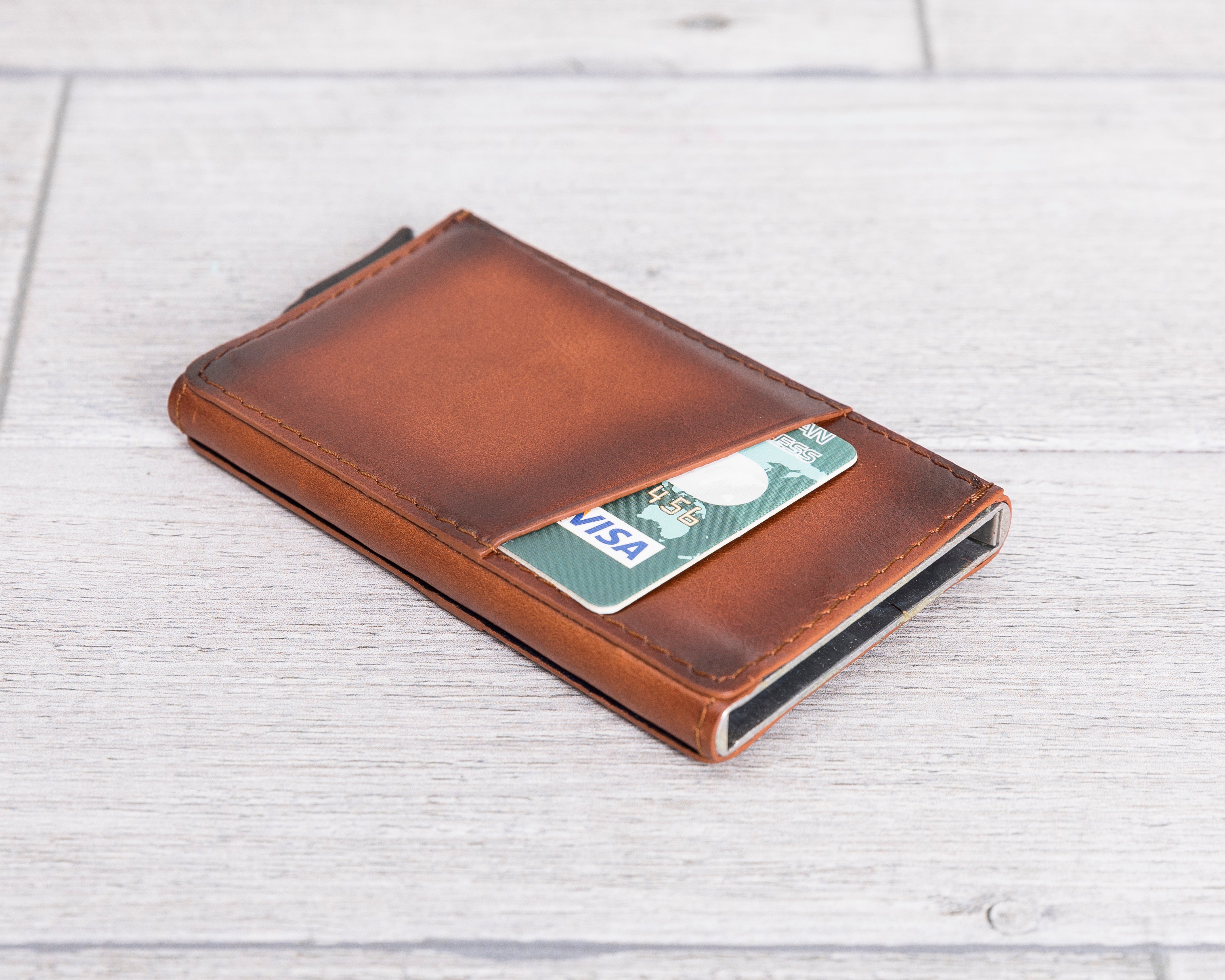 Burnished Tan Leather Minimalist Card Holder