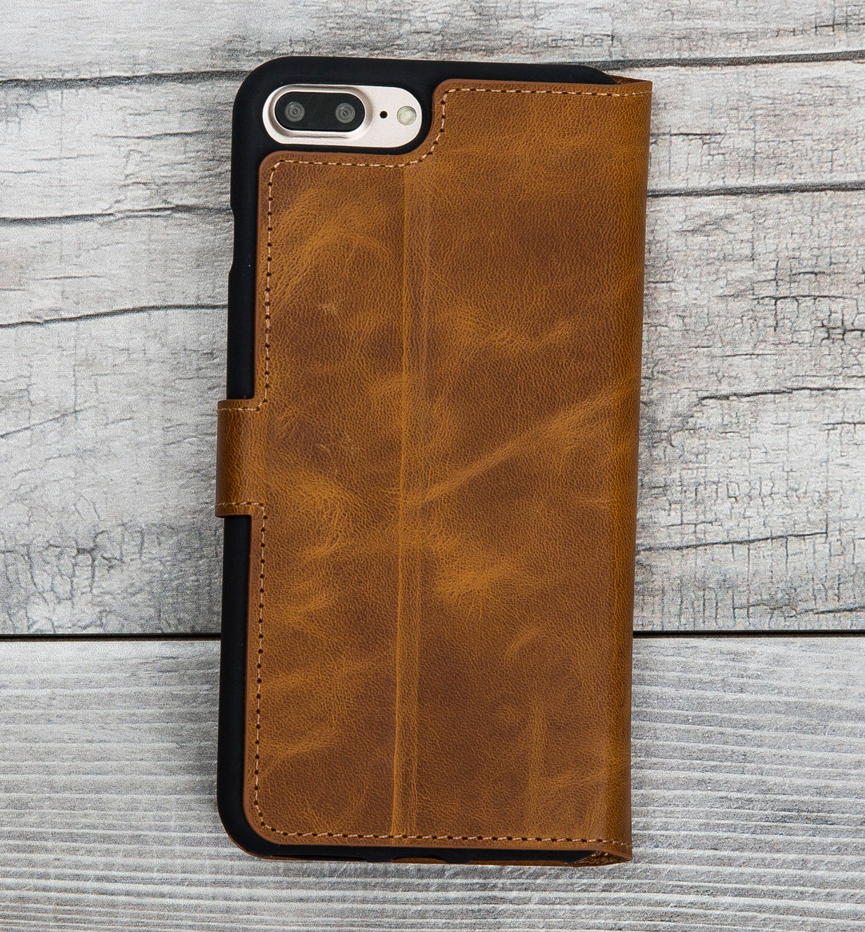 Camel Brown Genuine Leather Wallet Case for iPhone 7 Plus and 8 Plus