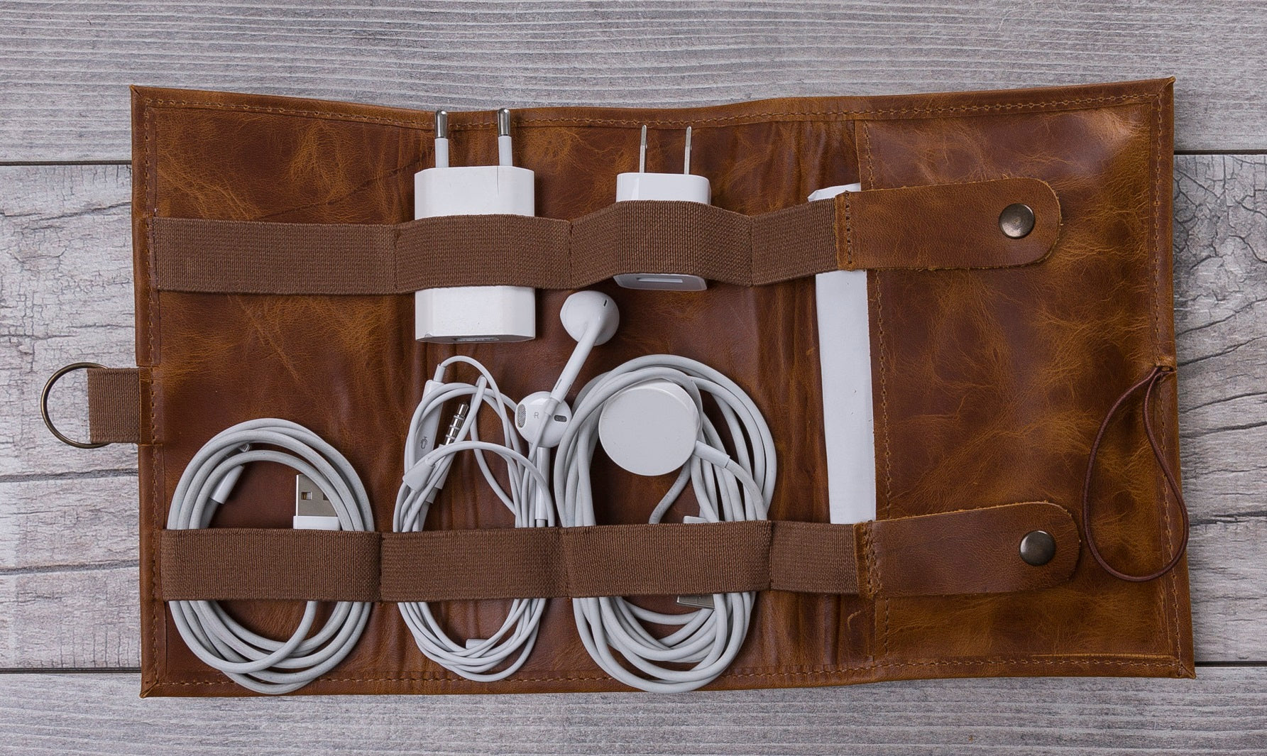 Camel Brown Leather Cable Organizer