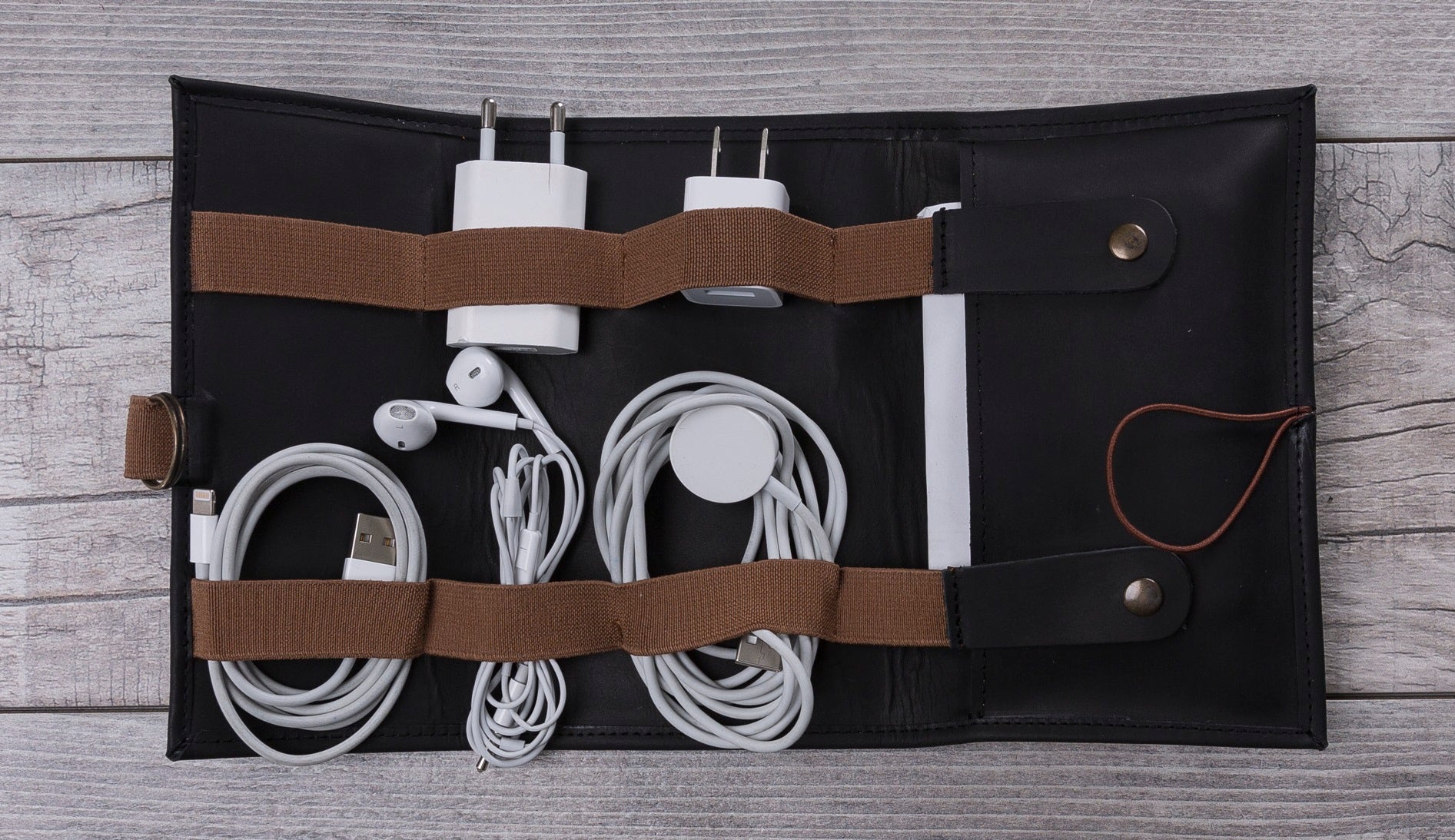 Black Leather Cable Organizer.