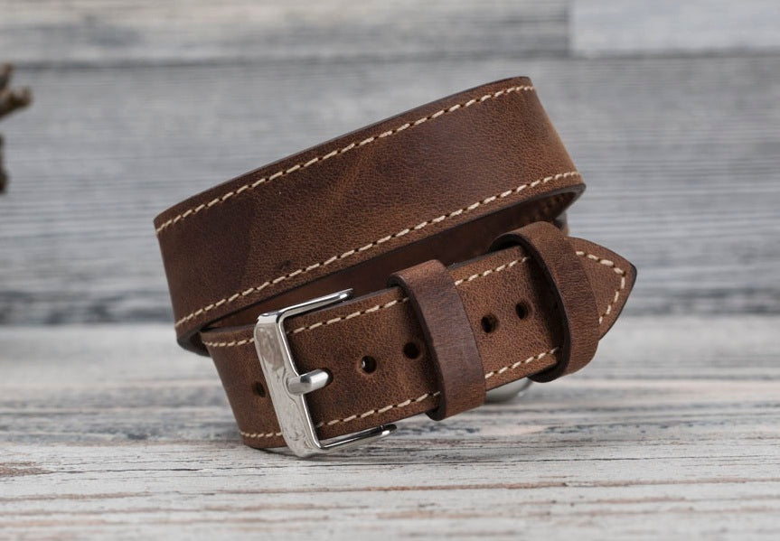 Antic Brown Leather Double Tour Apple Watch Band