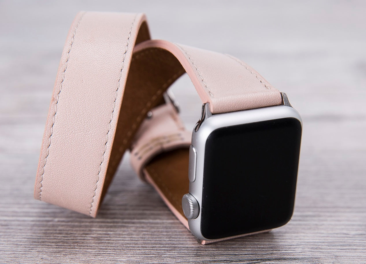 Nude Pink Leather Double Tour Apple Watch Band