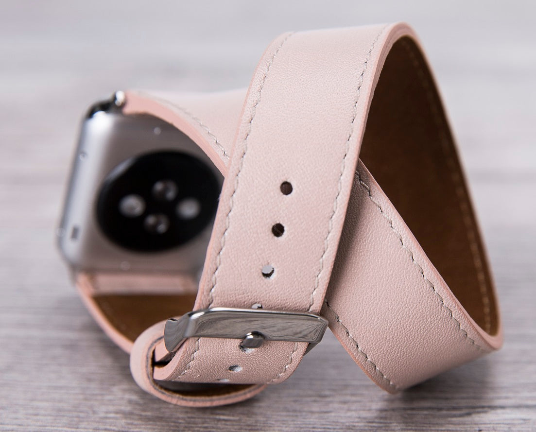 Nude Pink Leather Double Tour Apple Watch Band