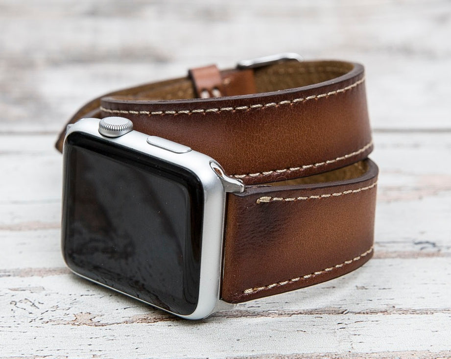 Brown Leather Double Tour Apple Watch Band