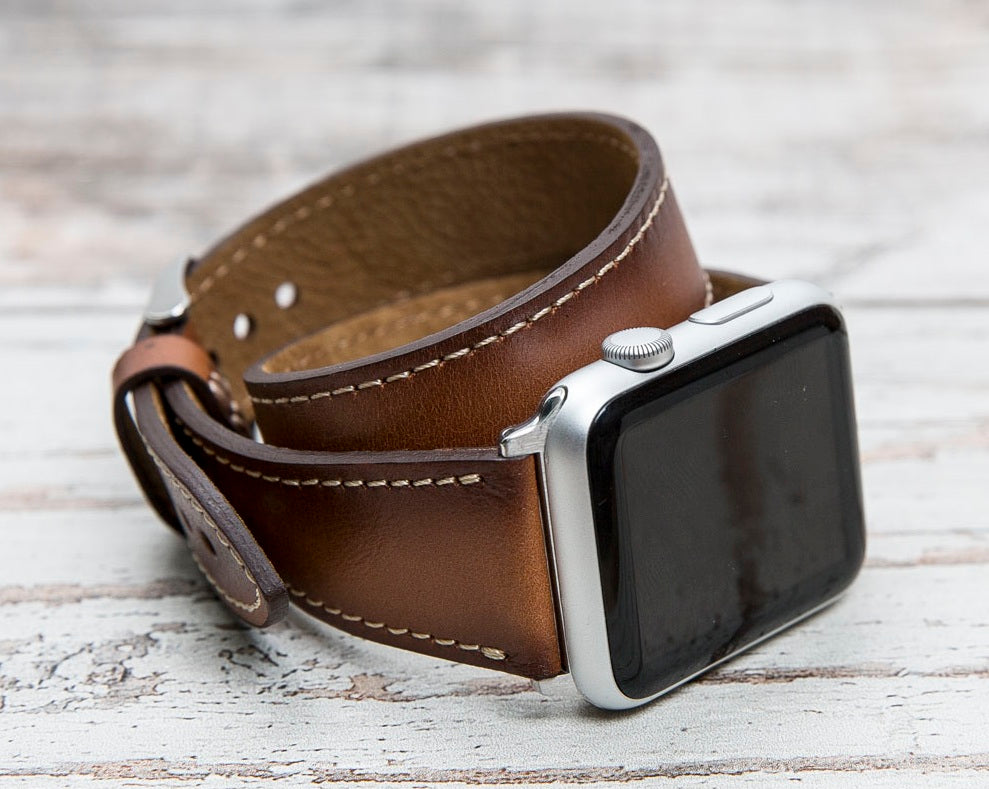 Brown Leather Double Tour Apple Watch Band